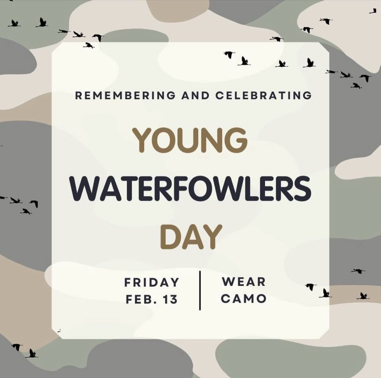Tomorrow is Young Waterfowlers Day. Please wear your camo to remember Jake, Noah, Daily, and Kole. We will never forget them. 🦆💙🦆💙🦆💙🦆#coresounders #downeaststrong