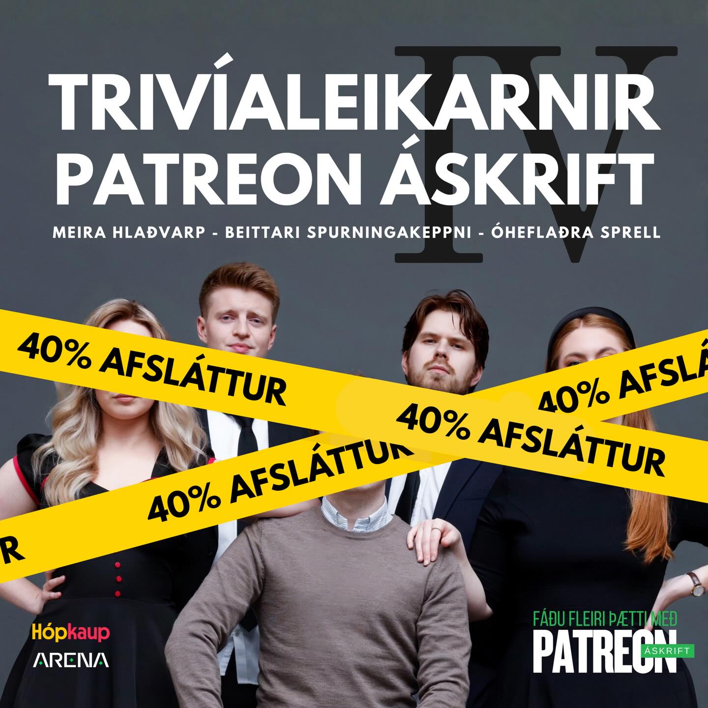 Trivíaleikarnir urðu fjögurra ára á dögunum og því ætlum við að bjóða öllum sem vilja prófa Patreon áskriftina okkar 40% afslátt út mars! Notaðu kóðann “LJUFMUNDUR” þegar þú skráir þig og fáðu aðgang að 30+ Trivíaleikaþáttum inni á Patreon 😱