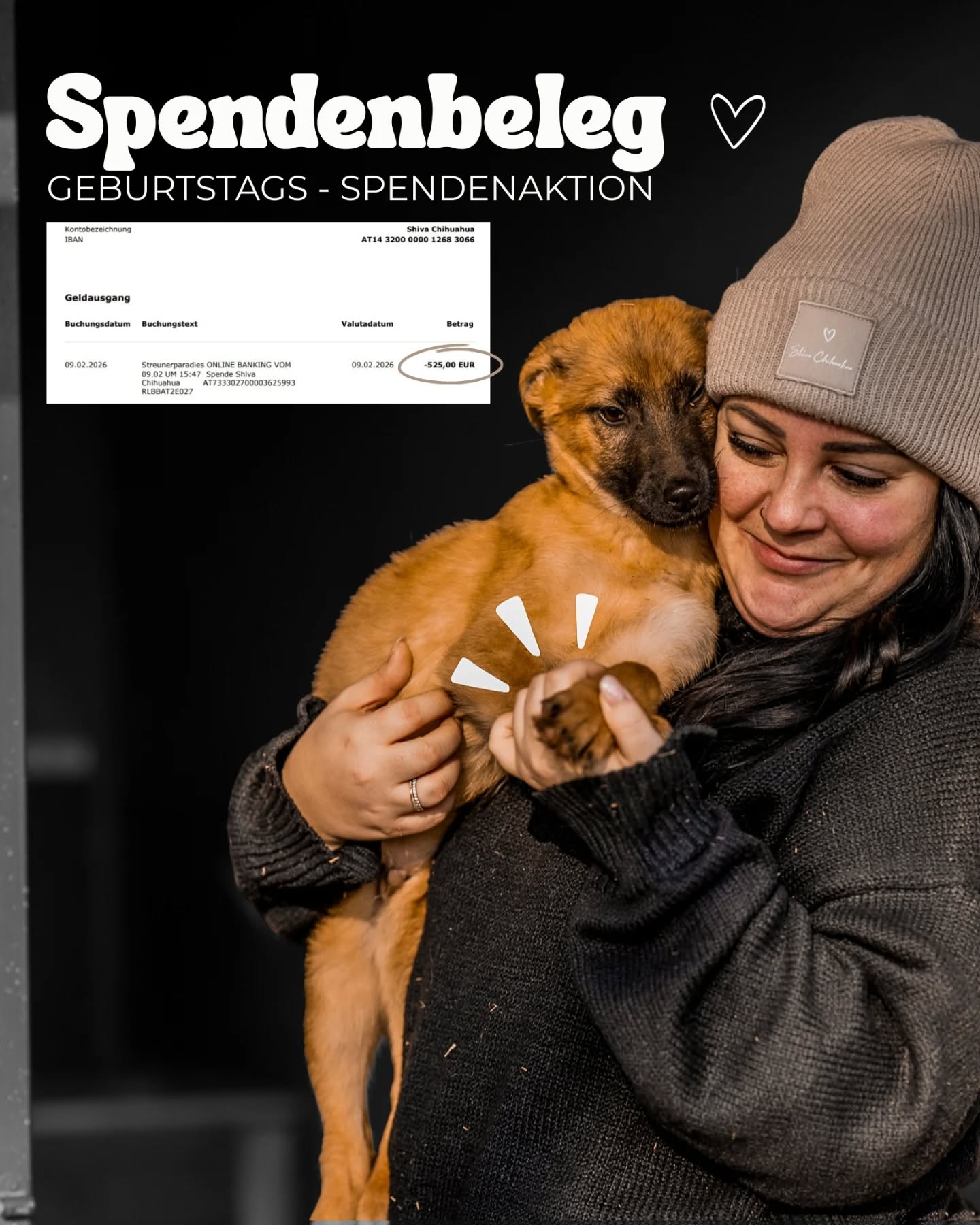 Vielen Dank für eure ganzen Spenden zu unserem Geburtstag ❤️🥹 wir durften soeben € 525,- an das @streunerparadies überweisen ❤️