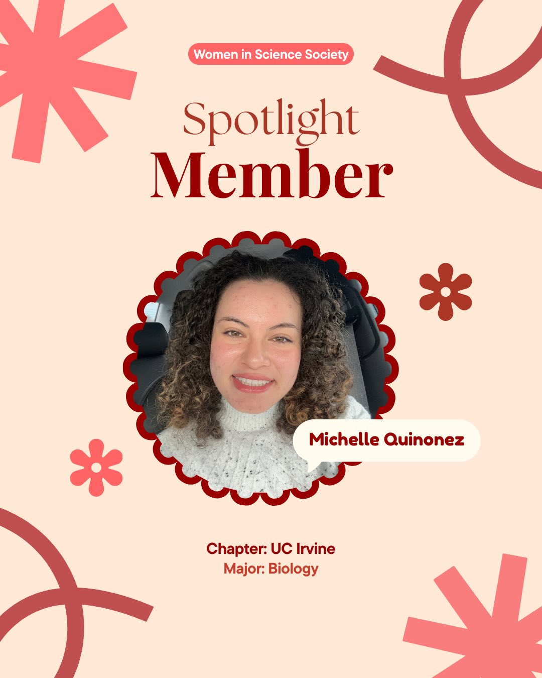 We’re proud to feature Michelle Quinonez, a member of our UC Irvine chapter!
Michelle is a pre-med student whose passion for STEM and community impact makes her a rising changemaker! Swipe to get to know Michelle and visit our website for her full feature coming soon.
Follow @wss.ucirvine to keep up with Michelle and the rest of our UCI chapter 👩⚕️✨