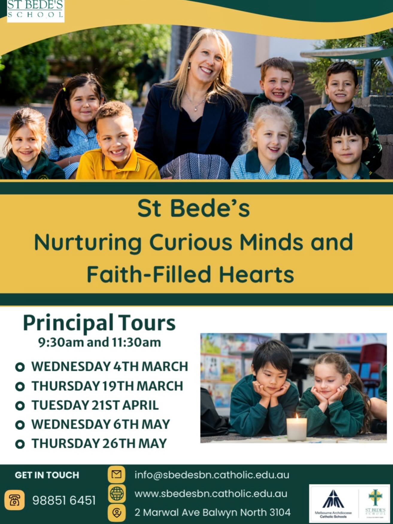 Discover your child’s future! ☀️ Join St Bede’s for our new school tour dates and see why our school is the perfect place to grow, learn and thrive. Contact us today!