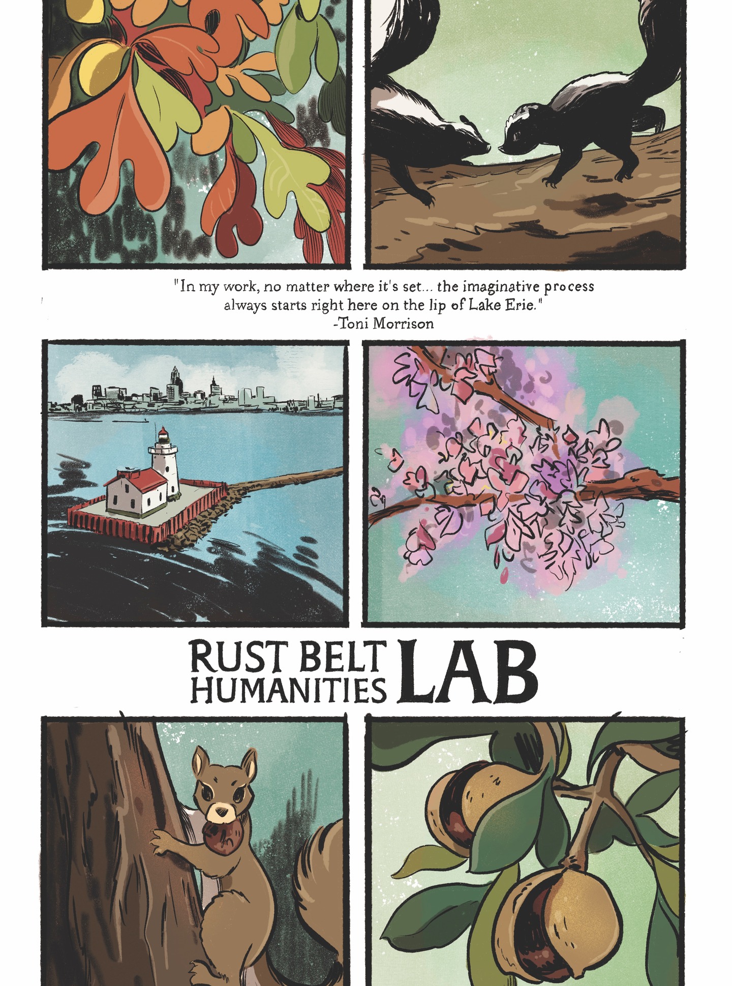Ohio Celebrates Toni Morrison begins today in Columbus! Congratulation to @literarycleveland, @ohiohumanities, @ohioana.library, and @ohiocenterforthebook on this project! We’re grateful to be one of the partners joining across the state this year to celebrate this milestone: what would have been Toni Morrison’s 95th year and what is America’s 250th.
We have many projects planned, including an essay series with the @clereviewbooks, programs throughout the year, and more! Today we want to premiere our new Cleveland poster featuring art by one of our favorite collaborators, @sinagrace ! This year our Lab celebrates the Regenerative Rust Belt. Thus, we center our work around Toni Morrison’s famous quotation about the region, “In my work, no matter where it’s set… the imaginative process starts right here on the lip of Lake Erie.”
The story of the Rust Belt is not over. We hope that these posters, which will be given out at many of our events, including Books at the Market at the @westsidemarket in April, will inspire us to continue to think about the future of the Rust Belt.
