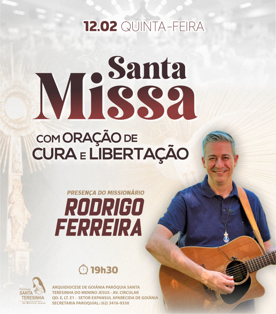 Uma noite para deixar Deus tocar onde mais precisamos. 🤍
Nesta quinta-feira (12/02), às 19h30, participe da Santa Missa com oração de cura e libertação, com o missionário Rodigo Ferreira.
Permita-se viver essa experiência de fé e renovação!