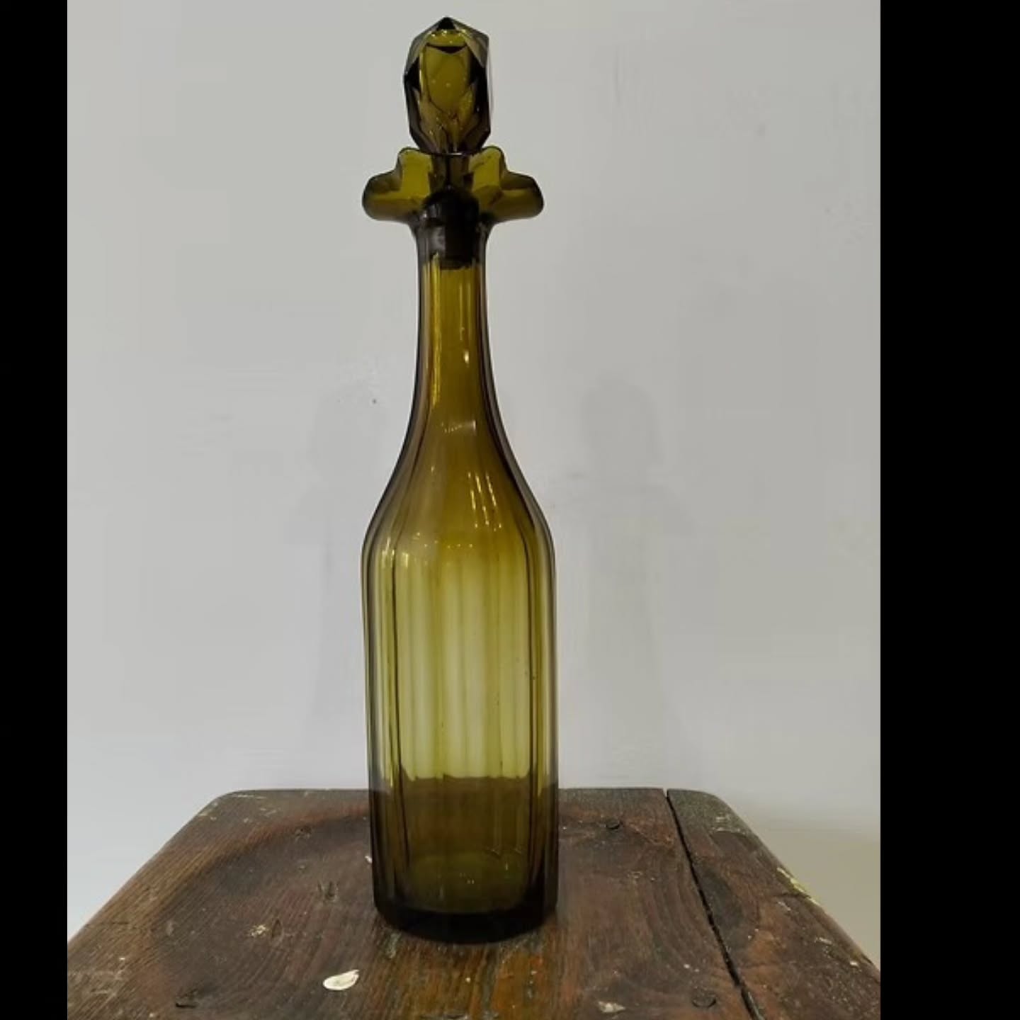 Vintage Olive Green Art Glass Decanter with Faceted Stopper Possibly by empolli | https://share.google/uzoDZ0p0uXRSNDa3Y #stufftoyouandme