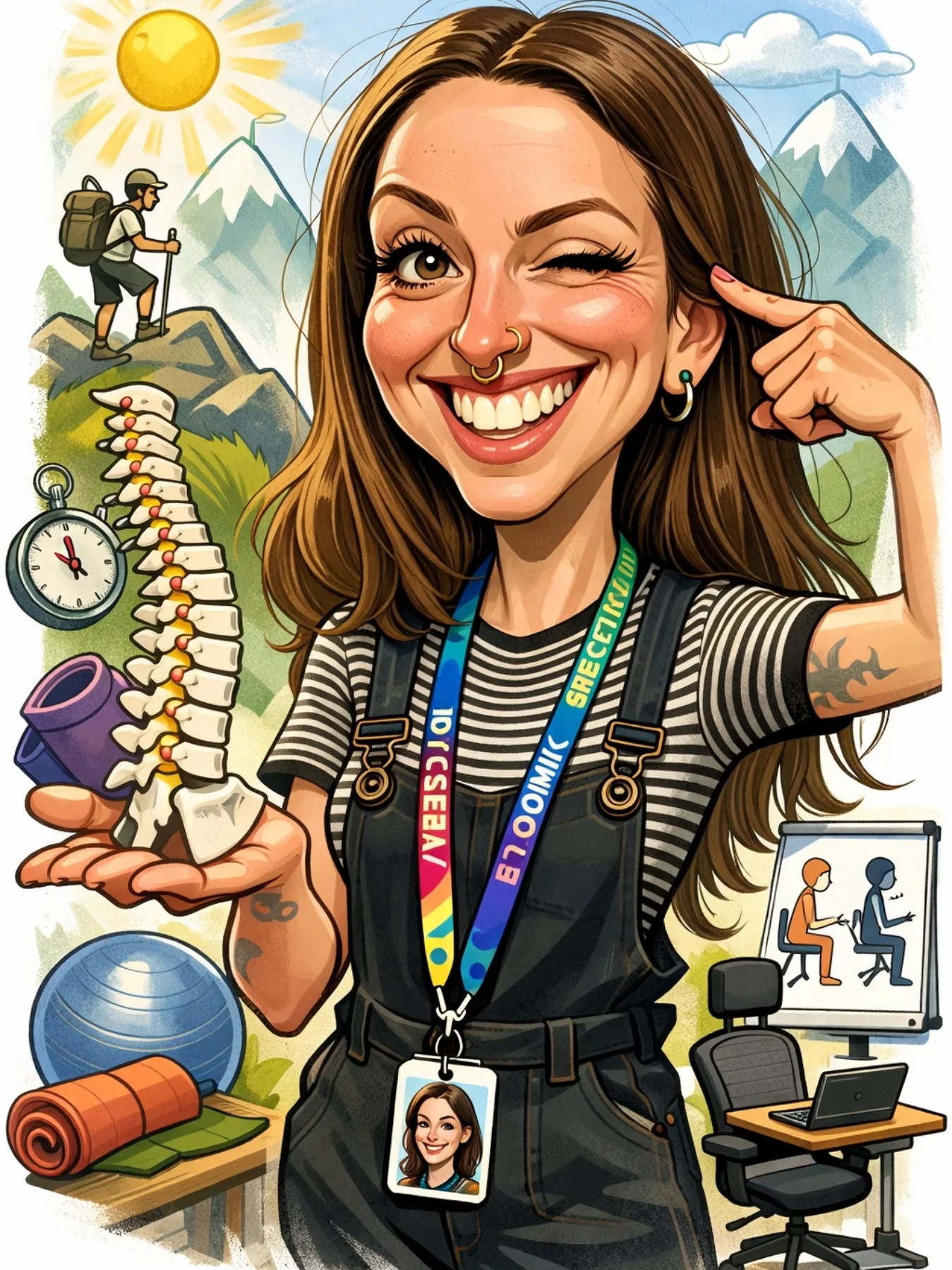 Ik deed mee met de trend "Vraag aan AI een karikatuur te maken van jou in jouw job" en dit is het resultaat.
Valt het op dat bewegen, rugklachten aanpakken, plezier en vrijheid (zie de bergen) op de voorgrond staan!
Bij mij geen saaie tips zoals 'je moet een rechte rug houden als je tilt'mazr haalbare tips, plezante oefeningen of intermezzo's en een aanpak voor je rug die in je leven past en dus vrijheid geeft!
Follow along for the ride!