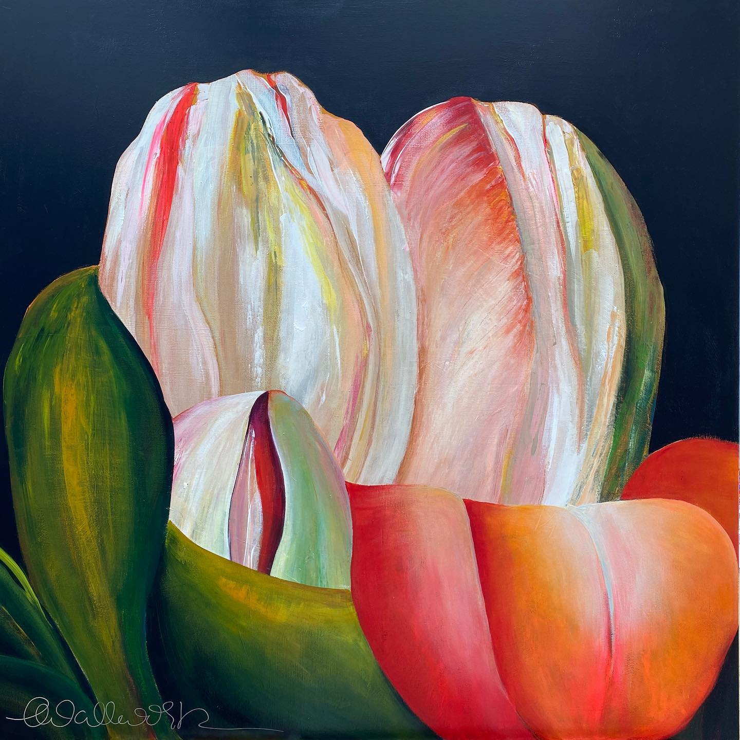 ‘Salute to the Sun’.
Mixed media on canvas.
1295 x 1295 mm.
This is my beautiful reminder to simply stop!
To allow ourselves to absorb the magic of moments …
Moments to breathe …
To breathe in the pure potential of each new moon,
And to remind ourselves to shine!
To shine so brightly
wherever we are planted,
To fill even the darkest sky
with the sunshine from our overflowing hearts.