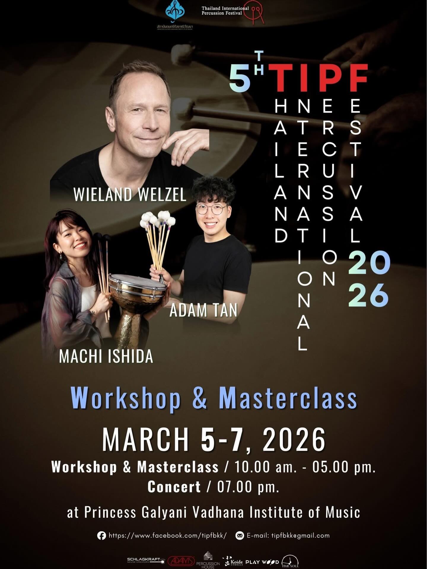 🇹🇭Thailand International Percussion Festival🎉♬
So excited to meet everyone at @tipf_per 🫶
We’re currently preparing for:
• Open masterclasses 🎼
• Open classes covering a variety of topics 👩🏫
• Evening concerts 🕺
I’m so happy to be part of this percussion community, surrounded by fun, talented, and passionate people like @congasbank, @wieland_welzel from @berlinphil , and @adamtanpercussion ✨🤝🇹🇭🇯🇵🇩🇪🇦🇺🤝✨
I can’t wait to see what happens and meet all the students and music lovers there! Big thanks to Tanasit and the entire TIPF team 😌🙏
See you soon, Bangkok! 🇹🇭✨
----------
🗓️ March 5th-7th, 2026
📍 Princess Galyani Vadhana Institute of Music (Bangkok, Thailand)