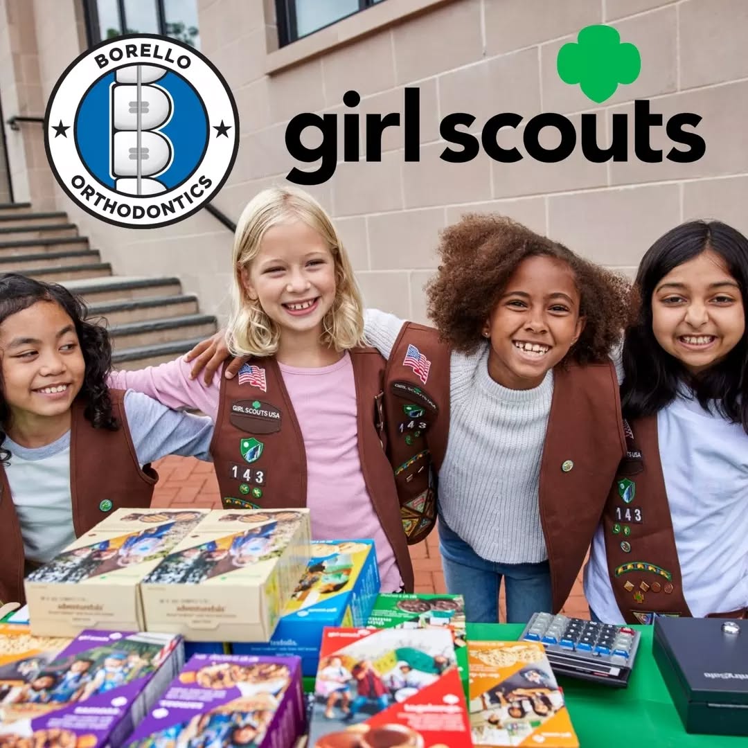 Got extra Girl Scout Cookies? We’re ready to take them off your hands. 🍪 Here’s how it works:
🔵 Send an email to YourFriends@BorelloSmiles.com to schedule a visit to our Lake Saint Louis office.
🔵 Official Girl Scout uniforms make the visit photo-ready.
🔵 Meet Dr. Borello, Dr. Little, and our team and take a fun group photo to capture the moment. Be sure to smile big!
✨ Here’s the sweet part✨
Borello Orthodontics will purchase five boxes of cookies from every Girl Scout who visits. Yes, we’re buying!
Most of the cookies will be donated to local first responders across the St. Louis area as a small thank you for everything they do. We may keep a box or two of the Thin Mints 🙃, but the rest are headed to great homes in our community.
Know another troop that should join in? Share this post with fellow Troop Leaders and help us support Girl Scouts while giving back locally.