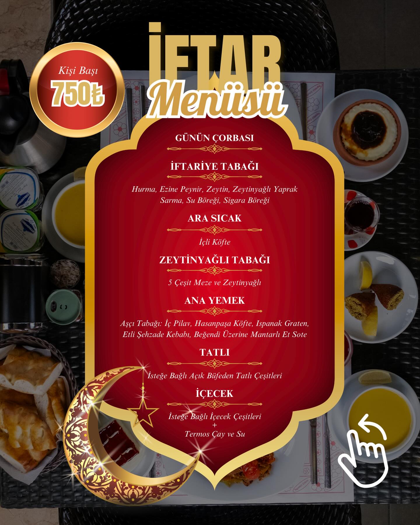 İftar sofranız Nebras’ta kuruluyor. 🌙
Özenle hazırlanan iftar menümüzde çorbadan ana yemeğe, zeytinyağlılardan tatlıya kadar Ramazan’a yakışan lezzetler bir arada.
👉🏼 Herkese Göre, Her Keseye Göre
📍 Pendik/Yayalar – Anatolium AVM – Carousel AVM
📞 0(530) 340 7545 – 0(533) 131 7546 – 0(530) 601 7547
#KiloİleKahvaltı #AçıkBüfe #TürkMutfağı #Meze #Zeytinyağlı