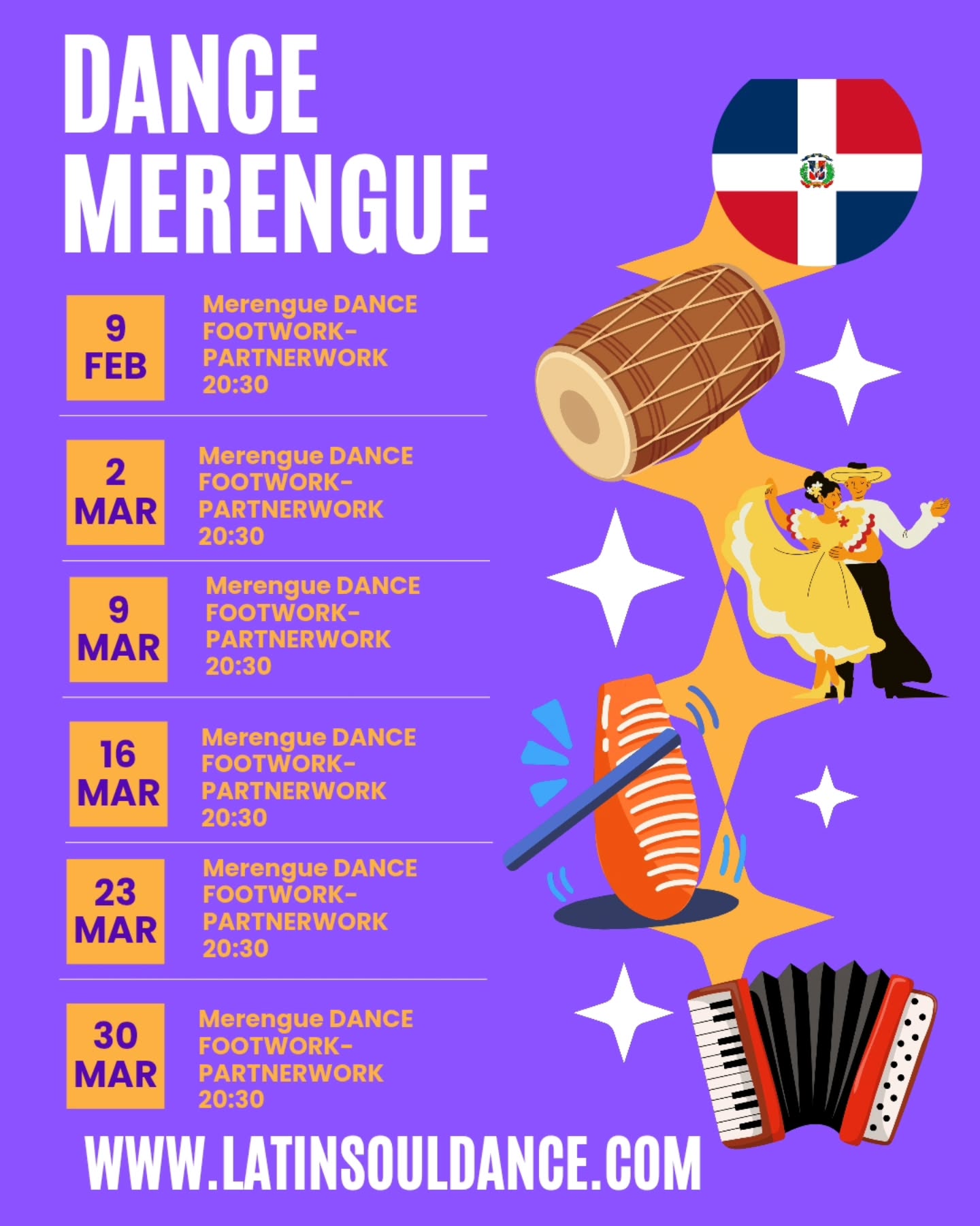 Fast feet. Big smiles. Pure Caribbean energy.
Our Merengue Dance – Footwork & Partnerwork program is here, and it’s all about moving with confidence, joy and freedom ✨
This class is for everyone:
✔️ Beginners & experienced dancers
✔️ No partner needed
✔️ Learn footwork + playful partnerwork
✔️ A warm, inclusive space to dance without fear
📅 Dates: Feb 9 | Mar 2, 9, 16, 23 & 30
🕣 Time: 20:30
📍 Latin Soul Dance – The Hague
💬 COMMENT “MERENGUE”
and we’ll send you the link with more information & booking 👇🏽
🔗 Or get all the details here:
👉 Link in bio
Also available for @urbansportsclub_nl @workit.nl @eversportsnl @classpassnl
Come dance, sweat, laugh and connect.
Let Merengue lift your energy and your spirit 💛🎶
#DanceWithoutFear #MerengueDance #LatinSoulDance #MerengueVibes #DanceInTheHague LatinDanceCommunity CaribbeanRhythm FeelTheMusic DanceForJoy MoveWithConfidence