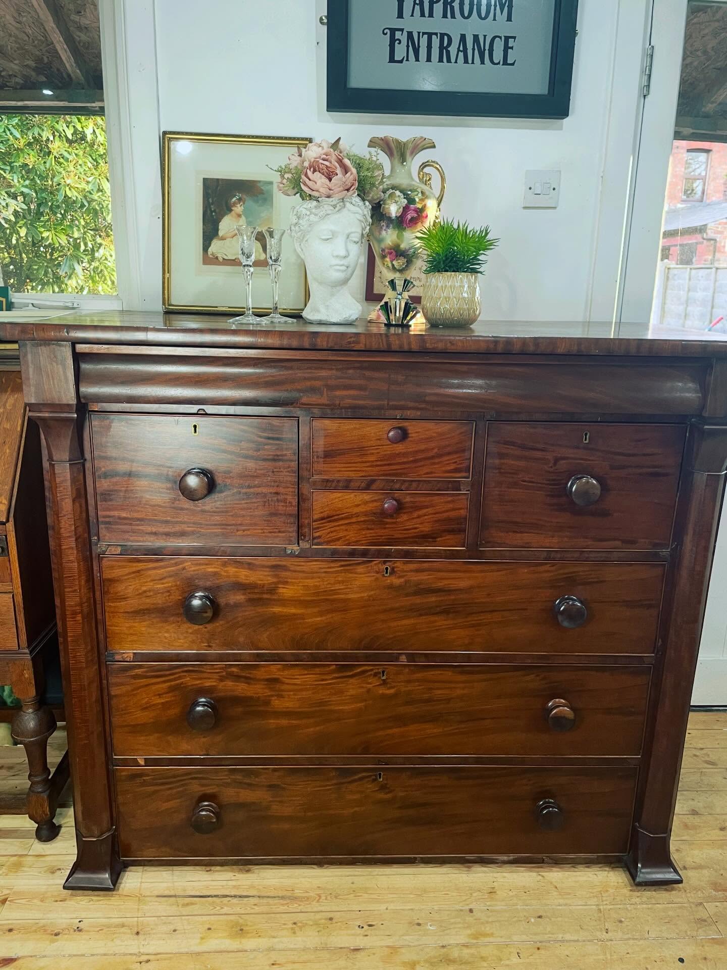 -SOLD-
This truly is one handsome set of drawers! Huge in stature, strong ( you have to be to shift them! š¤£) and with a beautiful aged patina.
A gorgeous Victorian mahogany chest of drawers in fantastic condition, just a couple of small knocks to the wood but hey, this set has been round for well over 100years, what do you expect?! š 3 huge drawers, 2 smaller drawers and 2 little ones, plenty of room for absolutely everything!! There is also a narrow secret top drawer but we havenāt worked out how to get into it yet, very interesting!š¤Ø
It measures W133cm D60cm H115cm Ā£325 inc local delivery š
Andy is back at the old shop today ( now @craftybadgerchurchtown ) helping run the valuation day. I wonder what exciting items will be brought in?
#largechest #mahoganydrawers #victorian #antiquefurniture #chestofdrawers
