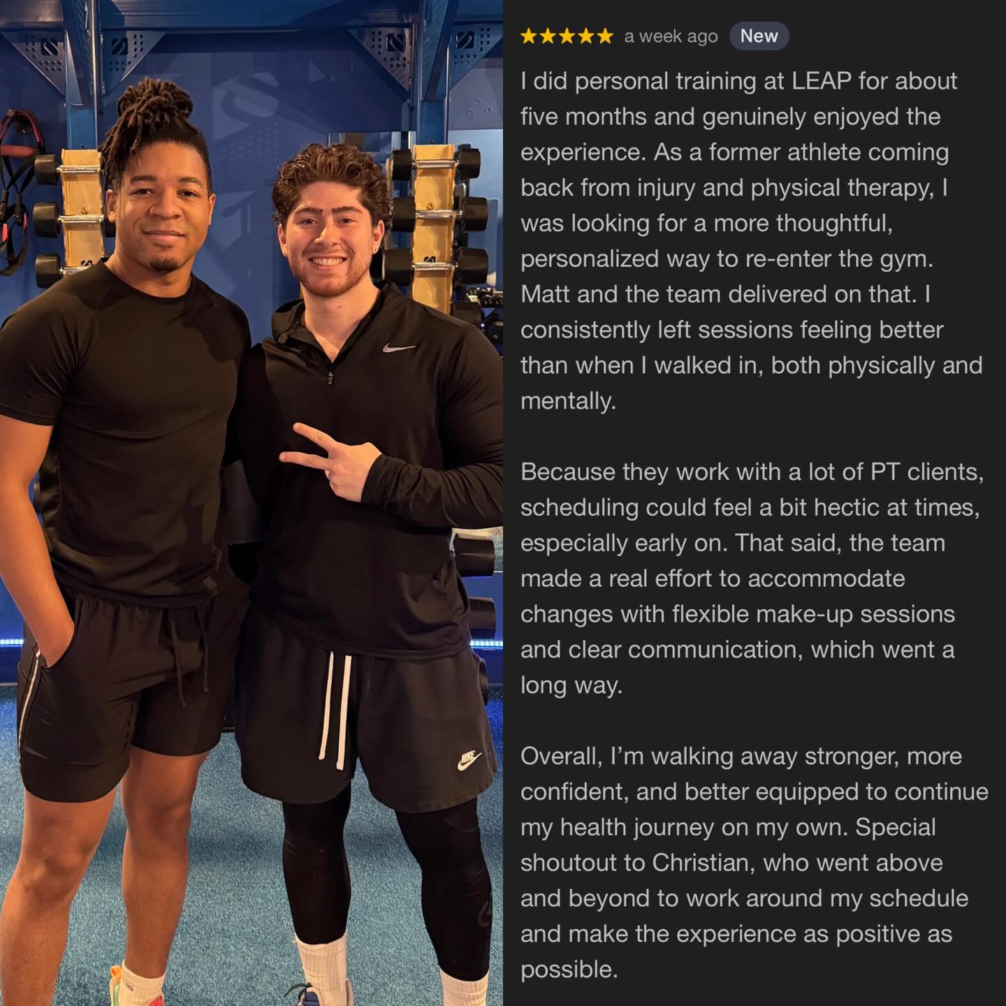 Thank you for your trust and effort Jay! We are honored to have been a part of your journey in helping you get back on track post injury. Watching someone put in consistent work and walk away feeling better physically and mentally is what it’s all about🤝