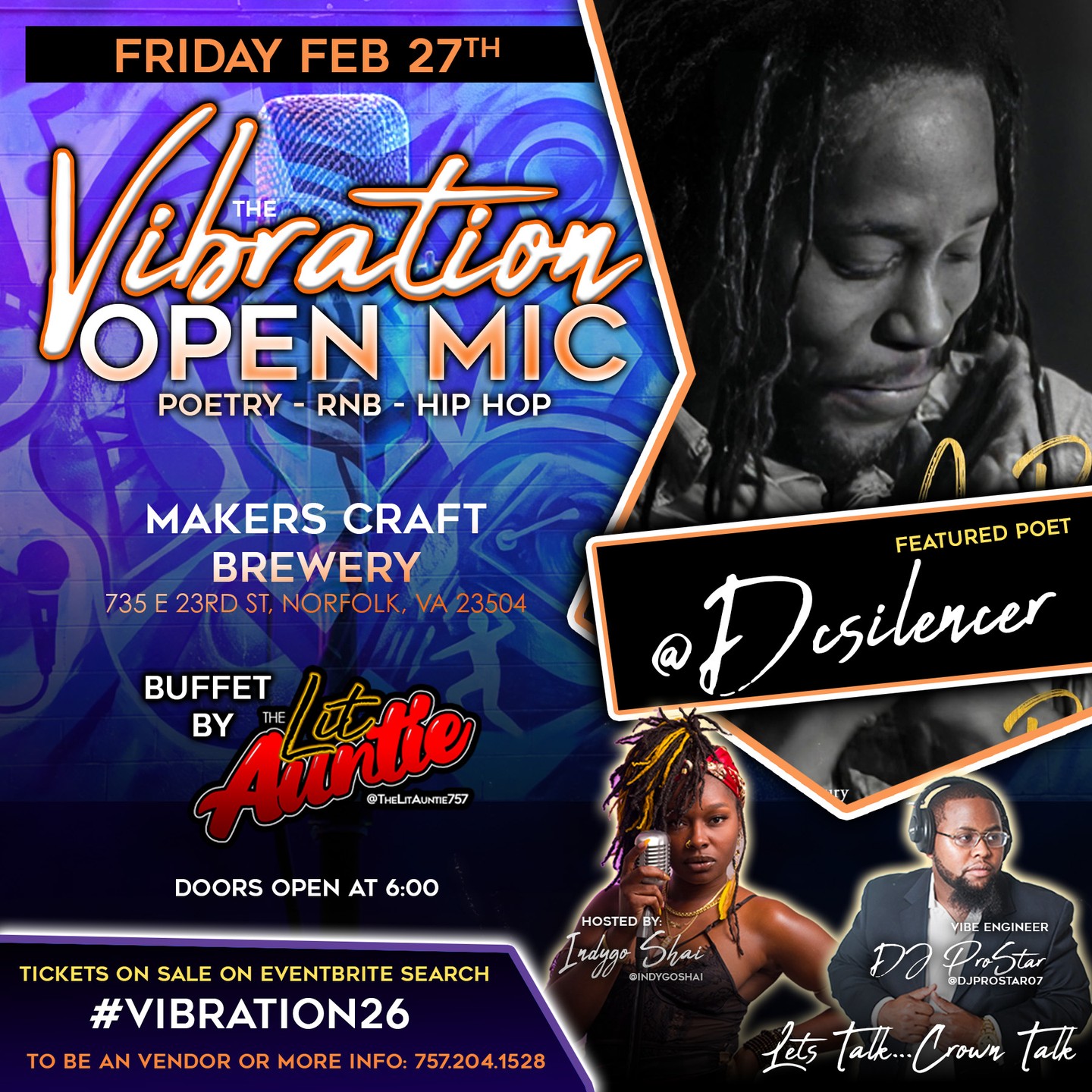 Next Friday (Feb 27th) we back At @makersbrewery for the #Vibration26 Open Mic Night. The Line Up Is crazy and a few spot Still Open. Catering by @thelitauntie757 Hosted by @indygoshai
I can Wait to see @dcsilencer @exoticblakc @flaaw_lyss @budaville1212 #carlo @just.jakeeva @ty_she_kuuh @elandra27 all hit the Stage