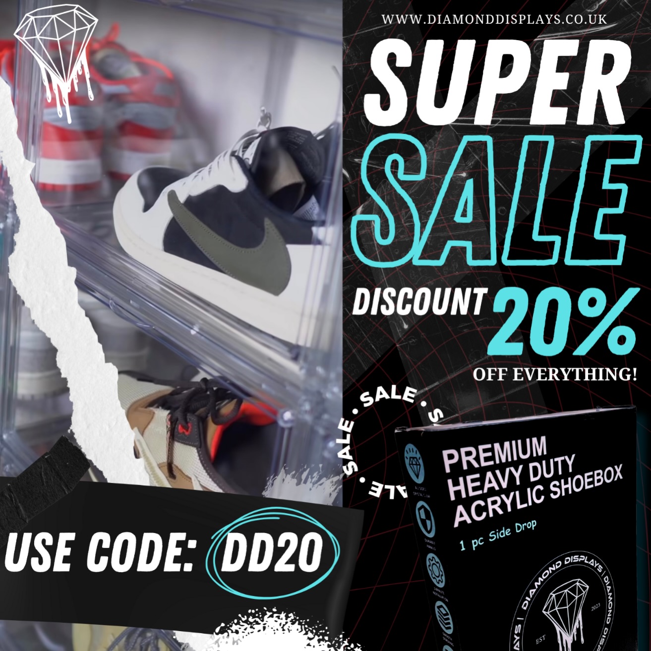 20% off use code DD20 ๐
#sneakerhead #sneakers #sneakerbox #displayboxes #sale