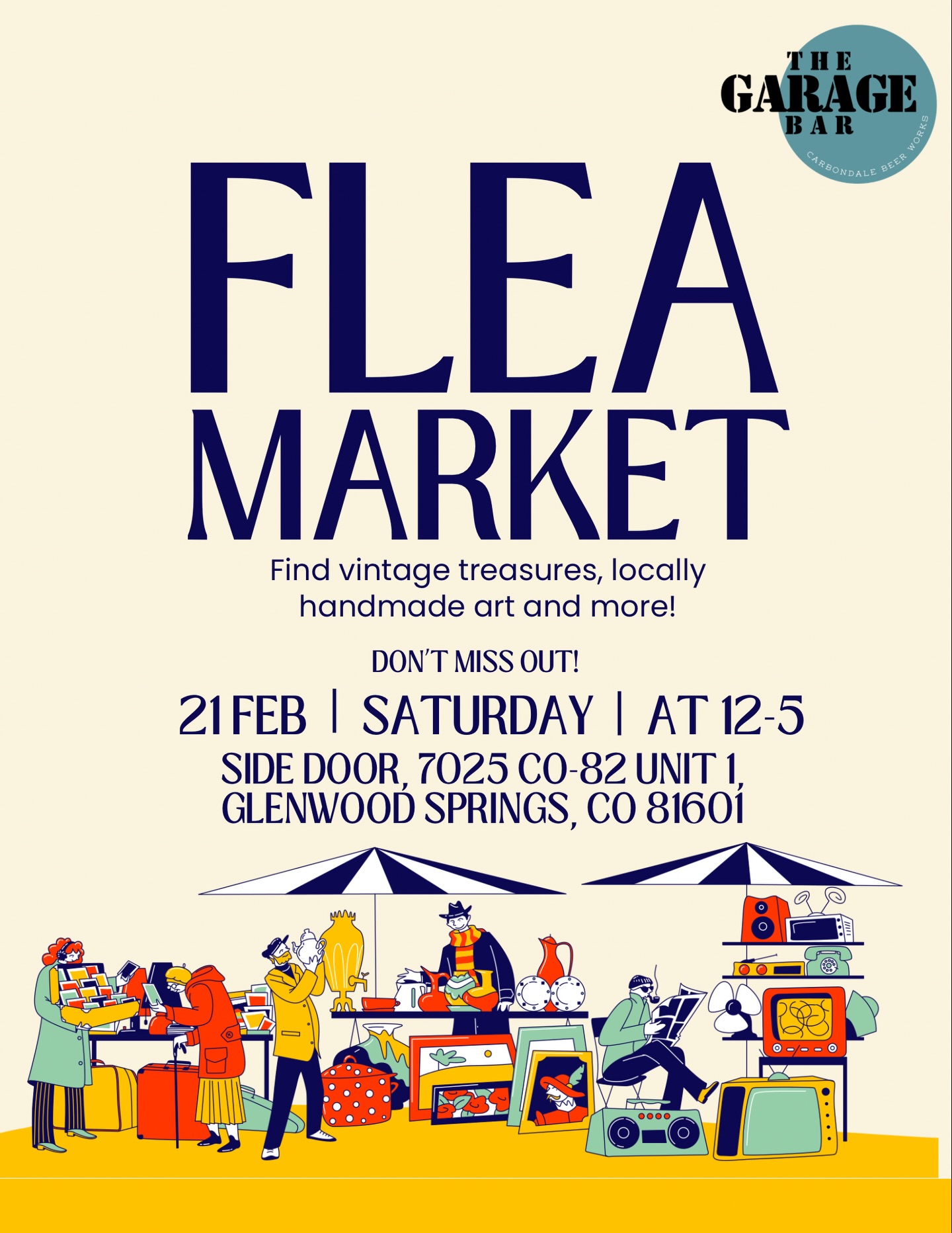 This Saturday our community is coming together at @garagebar from 12-5 for a Flea Market! Antiques, Vintage Items, Permanent Jewelry, Handmade Art, Sneakers, Snacks… something for everyone!
Come shop and support our local community members!
#carbondaleco #carbondalebeerworks #fleamarket #supportlocal