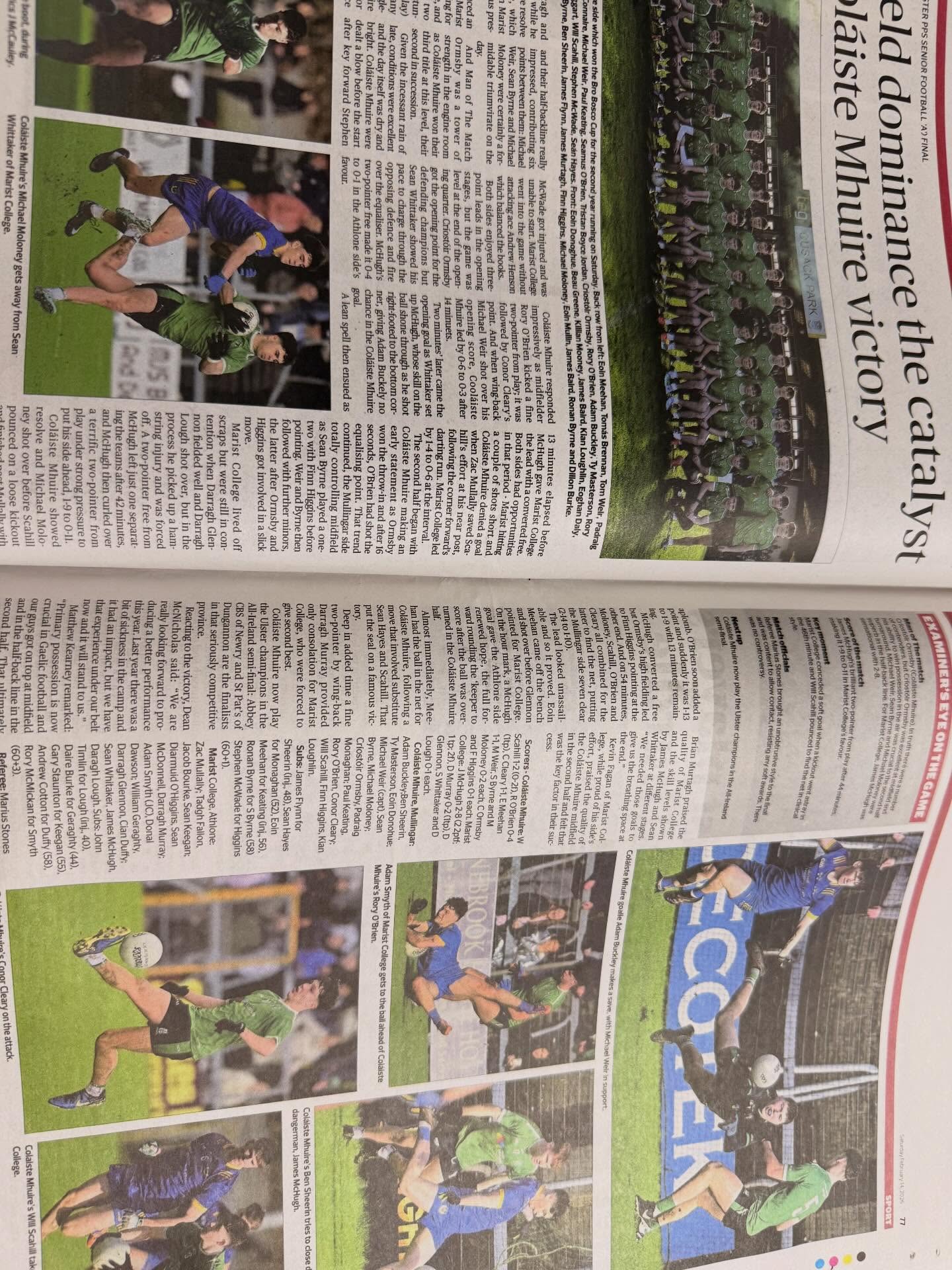 Thank you to Westmeath Examiner for the coverage of our Leinster Final victory! 🟢⚪️ #westmeathexaminer #leinsterfinal #memories #positivityprideperformance