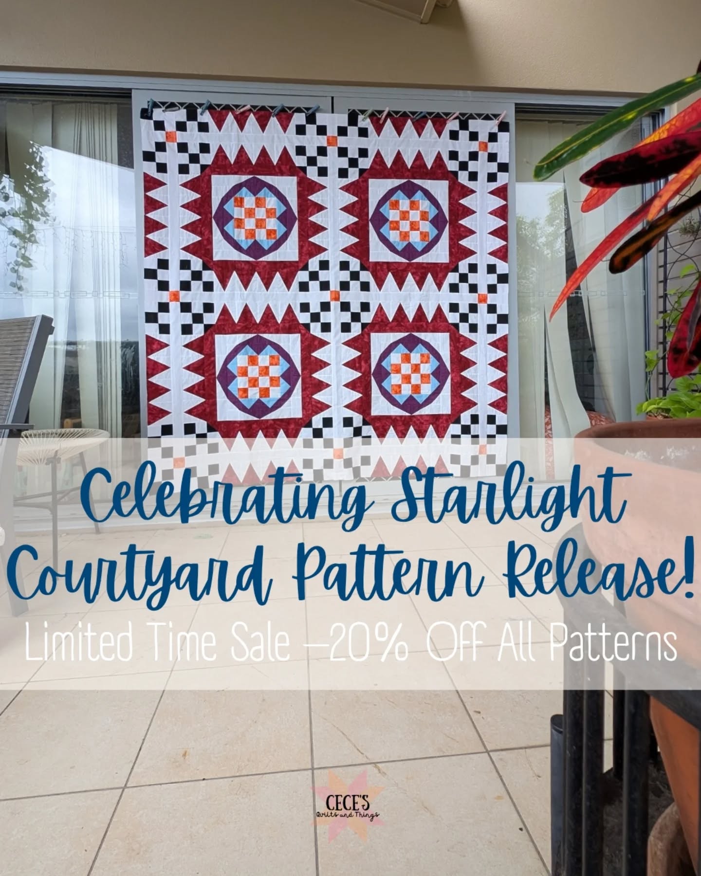 Pattern releases are super fun! With each one, I get to think of ways to make the release period extra special! So sharing one of the ways this pattern release is so special: All patterns (yes, including this one) are currently on sale for 20% off. No code needed. Applicable on all PDF patterns, not just quilt patterns. And on Etsy as well as the website.
Happy Shopping and Happy Sewing!
Starlight Courtyard quilt pattern, comes in four sizes for maximum fun; now available on my website! Link in my profile ❣️
.
.
.
#cecesquiltsandthings #starlightcourtyardquilt #youngandmillennialquilters #independentdesigner #quiltingmama