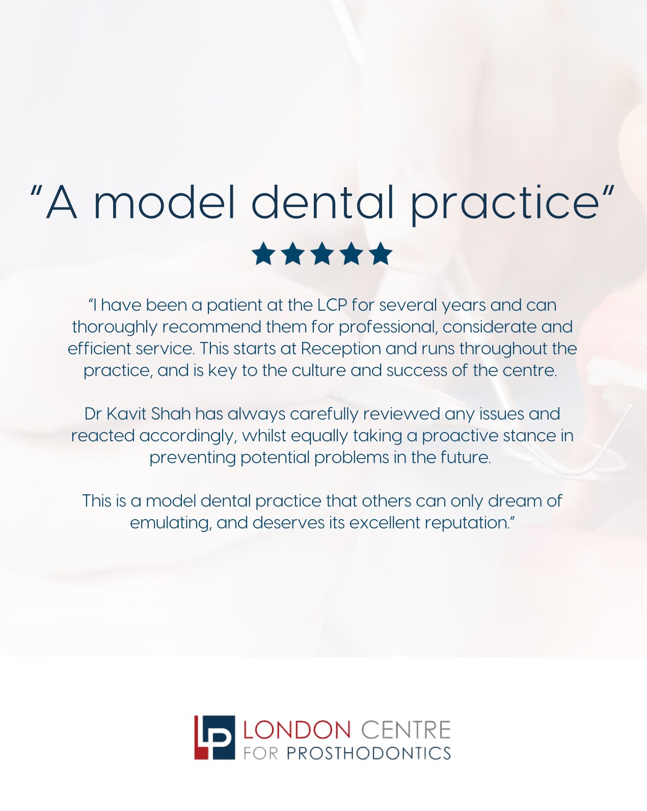 Thank you for your trust in our care ♥
Get in touch with our team to book your appointment - we look forward to seeing you soon!
The London Centre For Prosthodontics
29 Weymouth Street
London, W1G 7DB
020 7637 4518
info@londonprosthodontics.com
Monday - Friday: 7:30am - 4:30pm
#SmileMakeover #EmergencyDentistLondon #LondonDentalClinic #SmileTransformation #CosmeticDentistLondon
