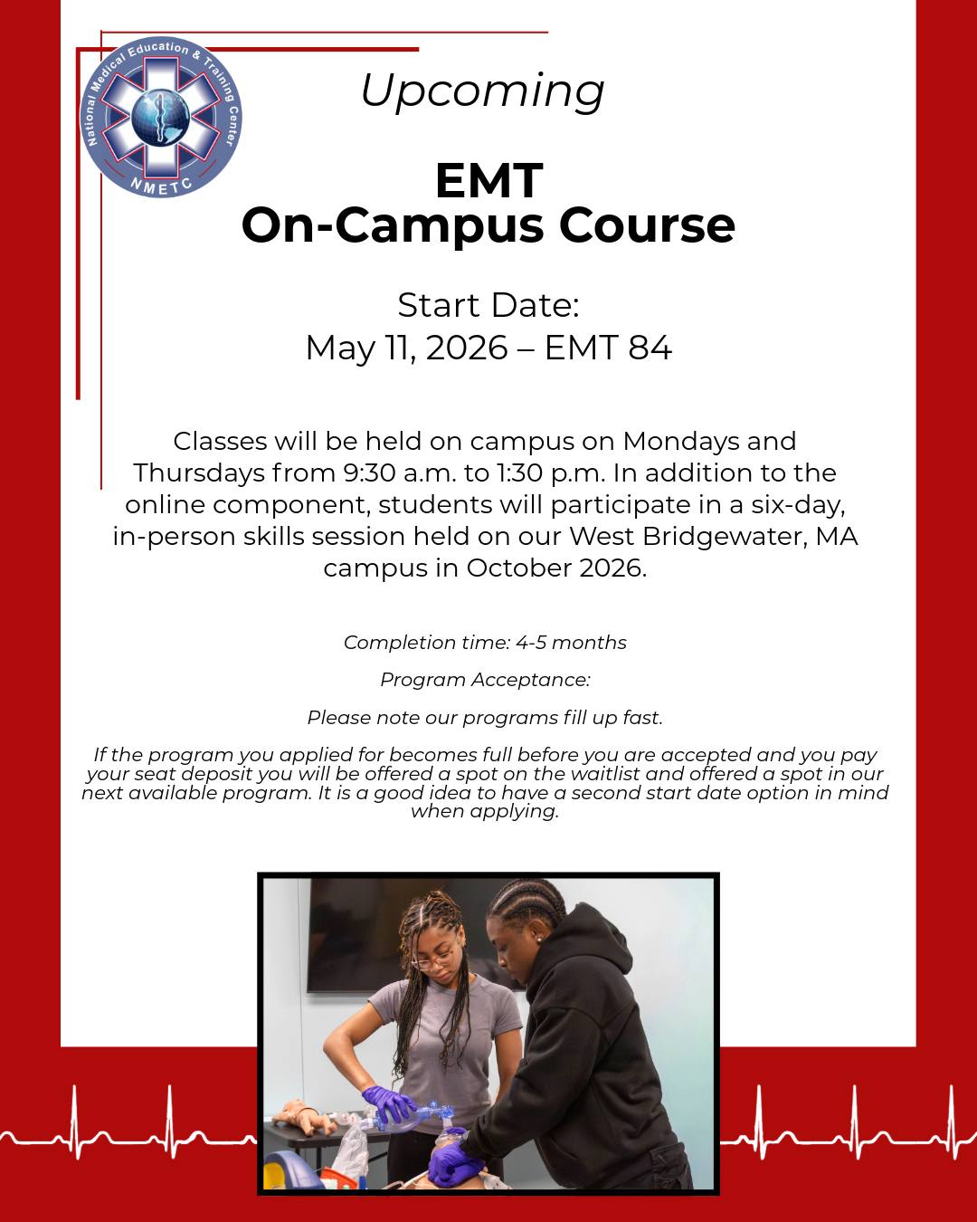 Do you want to become an EMT? Then, consider applying for our next EMT course starting May 11, 2026. Applications can be found at our website, www.nmetc.com
#NMETC #firstresponders #EMS #emergencymedicalservices