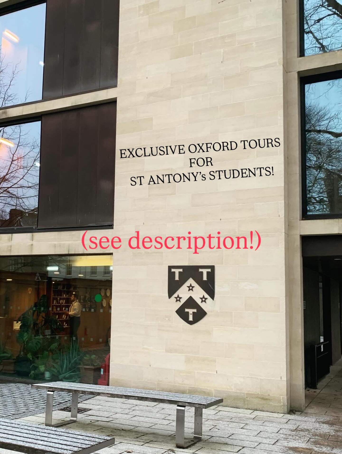 St Antony’s GCR Equality, Diversity and Inclusion Team has something to say:
Hello Antonians ✨
We’re excited to offer free places on a series of Oxford tours exclusively for St Antony’s students.
Upcoming tours:
🗓 Sunday 15 February (11:00–12:30)
- Original Uncomfortable Oxford Tour
🗓 Sunday 22 February (11:00–12:30)
- Power and Queer Histories Tour
🗓 Sunday 1 March (11:00–12:30)
- Uncomfortable Ashmolean Tour
🗓 Sunday 8 March (11:00–13:00)
- Rebels and Radicals Tour
📝 Sign-up info
A sign-up form will be emailed on the Monday of the week each tour takes place
Sign-ups close on Wednesday at 12:00 pm
Selected participants will receive a confirmation email on Thursday
🎟 Important details
Maximum of 20 students per tour
Places allocated on a first-come, first-served basis
Free of charge
Open exclusively to St Antony’s students
Keep an eye on your inbox if you’re interested!
#stantonys #oxford #gradlife #unilife
