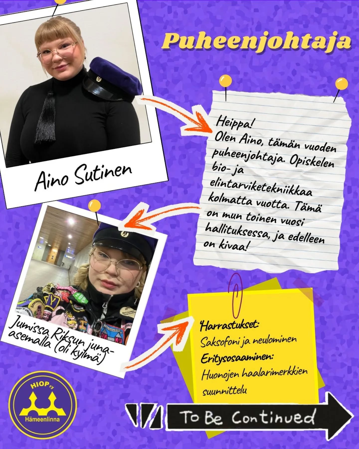 2026đ„
Hallitusesittelyt / Board introductions
Puheenjohtaja / Chairperson
Aino Sutinen