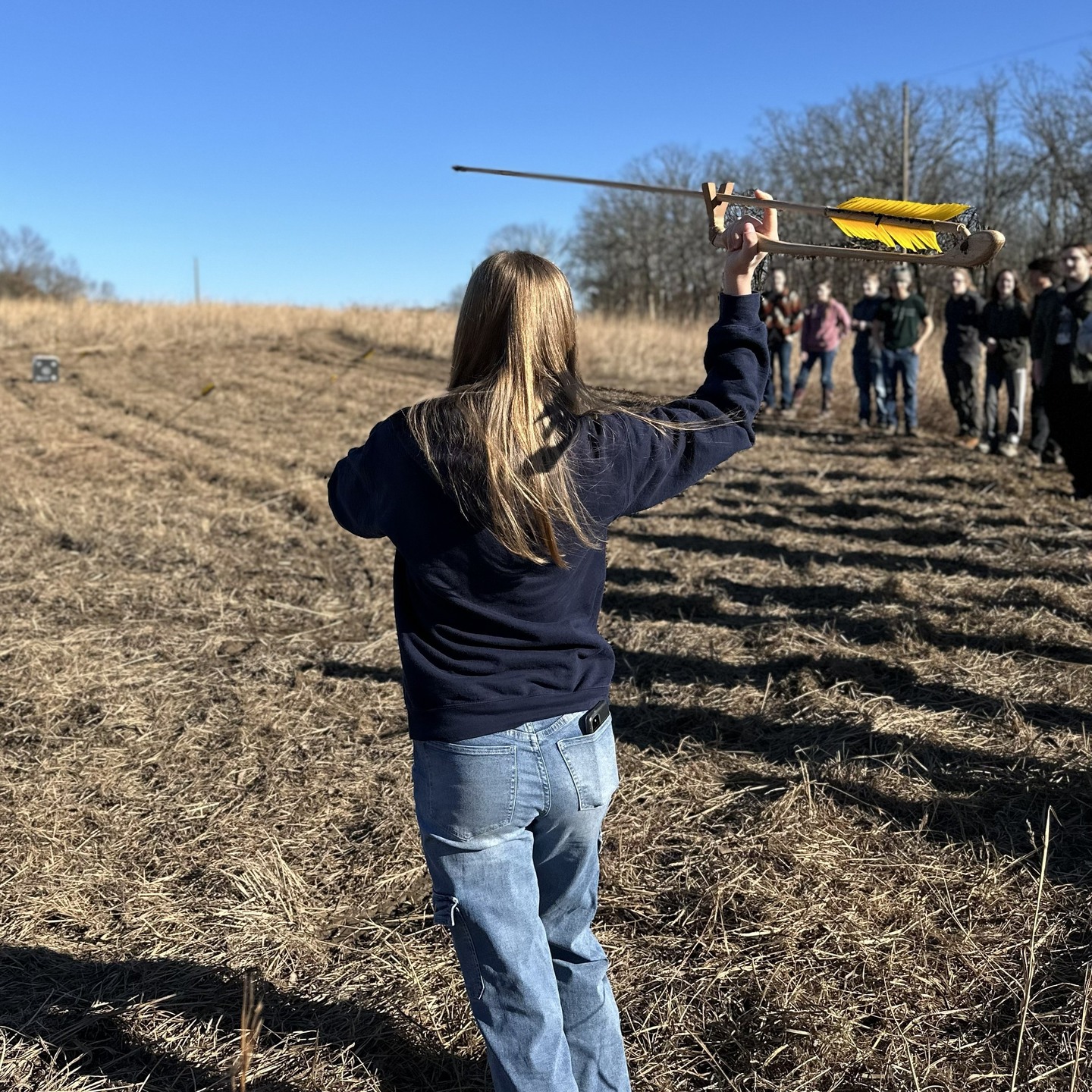 Earth's Classroom stays busy educating all winter long! For example, we've recently worked with Campbellton Elementary, St. Gertrude School, Owensville Elementary, Gerald Elementary, and Owensville Middle School. Pictured here is our Cultural Pre-History Program with our FSCE (Field Science Career Experience) high school students from this past weekend. These students represent nine different regional high schools.
With a guest from University of Missouri, Jessica Bolt, the Curator of Collections at the Museum of Anthropology, she shared fascinating pieces of archeology and skills such as throwing an atlatl! Jessica has been a part of this program with Earth's Classroom for several years now and we are very appreciative of her expertise!
This 4-hour course also explored the differences between anthropology, archeology, and paleontology. With primary discussions of ancient and current uses of natural resources by humans, the students were tested in skills of fire starting and twining.
