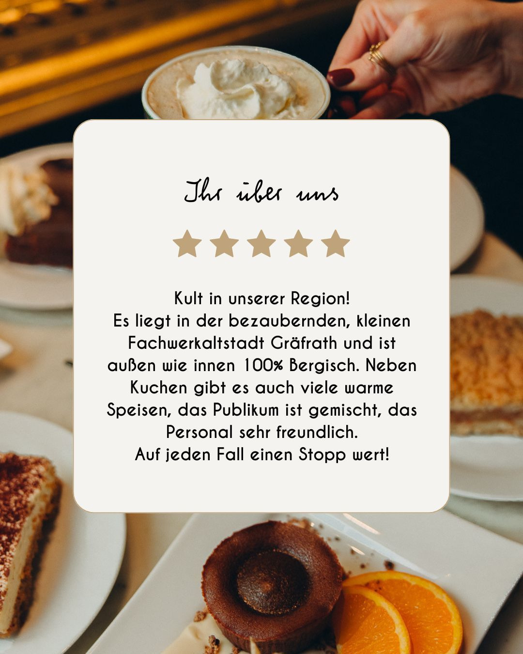 Worte, die uns bleiben.
Eure Bewertungen, Erinnerungen und Eindrücke zeigen, was das Kaffeehaus für viele ist: ein Ort zum Wohlfühlen, Genießen und Wiederkommen.
Danke für all das schöne Feedback – und für jeden Besuch.