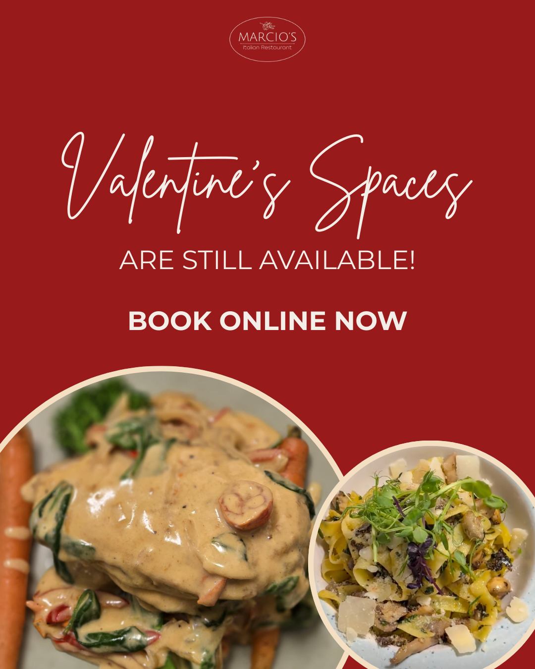 ❤️ It’s not too late to book Valentine’s at Marcio’s ❤️
Still looking for the perfect Valentine’s plan? We’ve got you.
Chef Márcio’s exclusive Valentine’s menus are designed for couples who want to slow down, savour every course, and enjoy an intimate evening of Italian fine dining.
🍽 Choice of luxurious Surf & Turf or Chef’s Signature Pasta & Risotto
💑 Limited tables available
🍷 Beautiful wines, romantic dishes, unhurried evenings
Whether it’s a first date or a forever love, make it a night to remember 🇮🇹✨
Book now while tables remain ❤️
📍 Castle Road, Bedford
📞 07768 431715
📧 info@marciositalianrestaurant.co.uk
💻 Book now - www.marciositalianrestaurant.co.uk
🍷🍝 Slow evenings, full hearts, unforgettable flavours. We can’t wait to welcome you at our Bedford restaurant! ❤️🇮🇹
#ValentinesAtMarcios #ItalianRomance #BedfordDining #DateNight