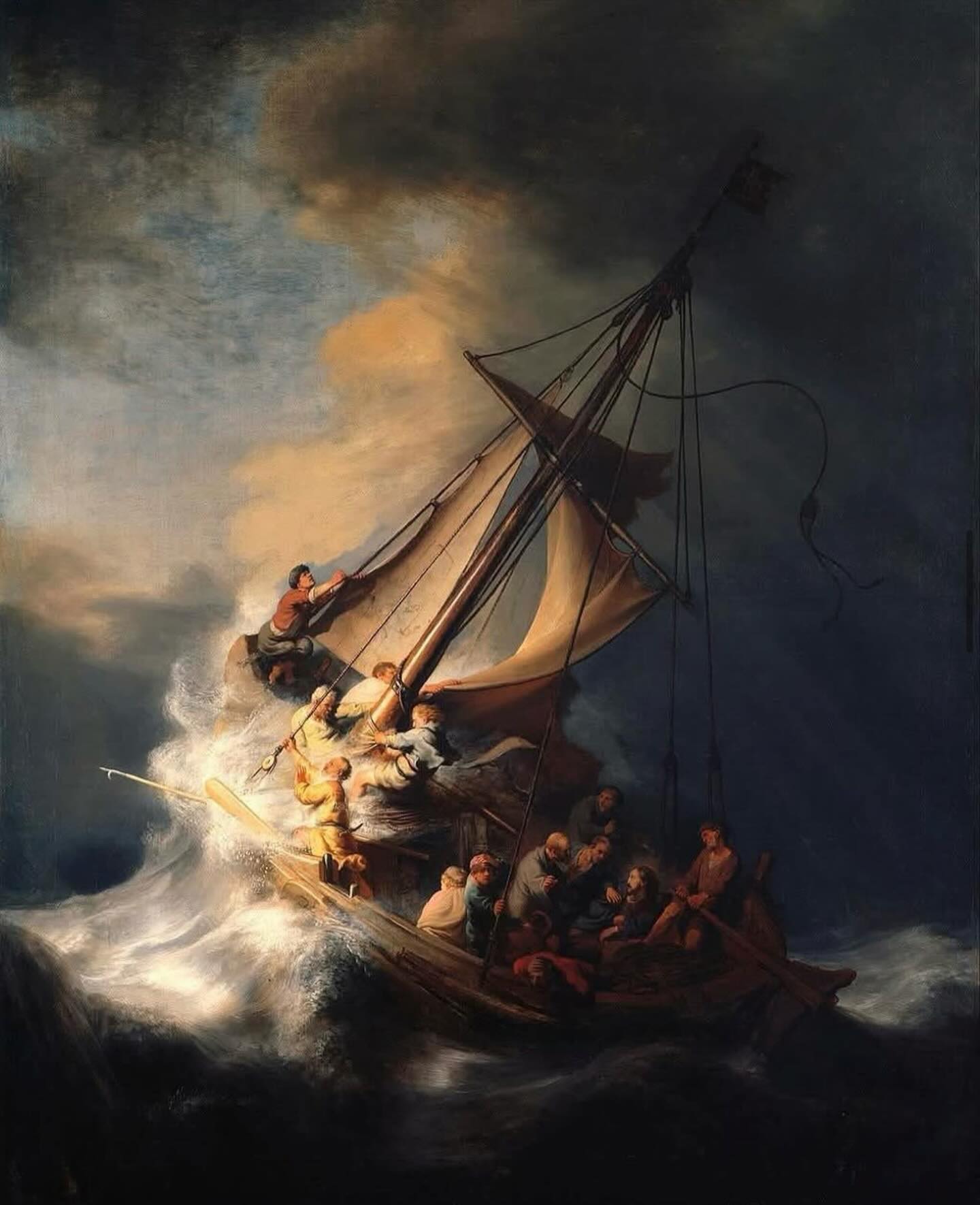 Lecture de l’Évangile pour le huitième dimanche d’hiver
Jésus se trouvait dans une barque sur le lac Kinerett avec ses disciples, et d’autres barques le suivaient. Soudain, il y eut un grand vent qui fit bouger la mer et poussa les vagues dans la barque, qui se remplit. Ieshu dormait profondément sur un oreiller à l’arrière du bateau. Ses disciples le réveillèrent et lui dirent : « Maître, tu n’as rien à craindre ? Maître, n’as-tu rien à craindre ? Ieshu leur répondit : Ne craignez rien, mais ayez confiance. Et se levant, il commanda énergiquement au vent et à la mer. Le vent se calma, et il y eut un grand calme. Les disciples, stupéfaits, se dirent l’un à l’autre : Qui est celui à qui obéissent la mère et les vents ?
Image : « Calmer la tempête » de Rembrandt, 1633.
#eglisegnostiqueapostolique #eglisegnostique #gnostique