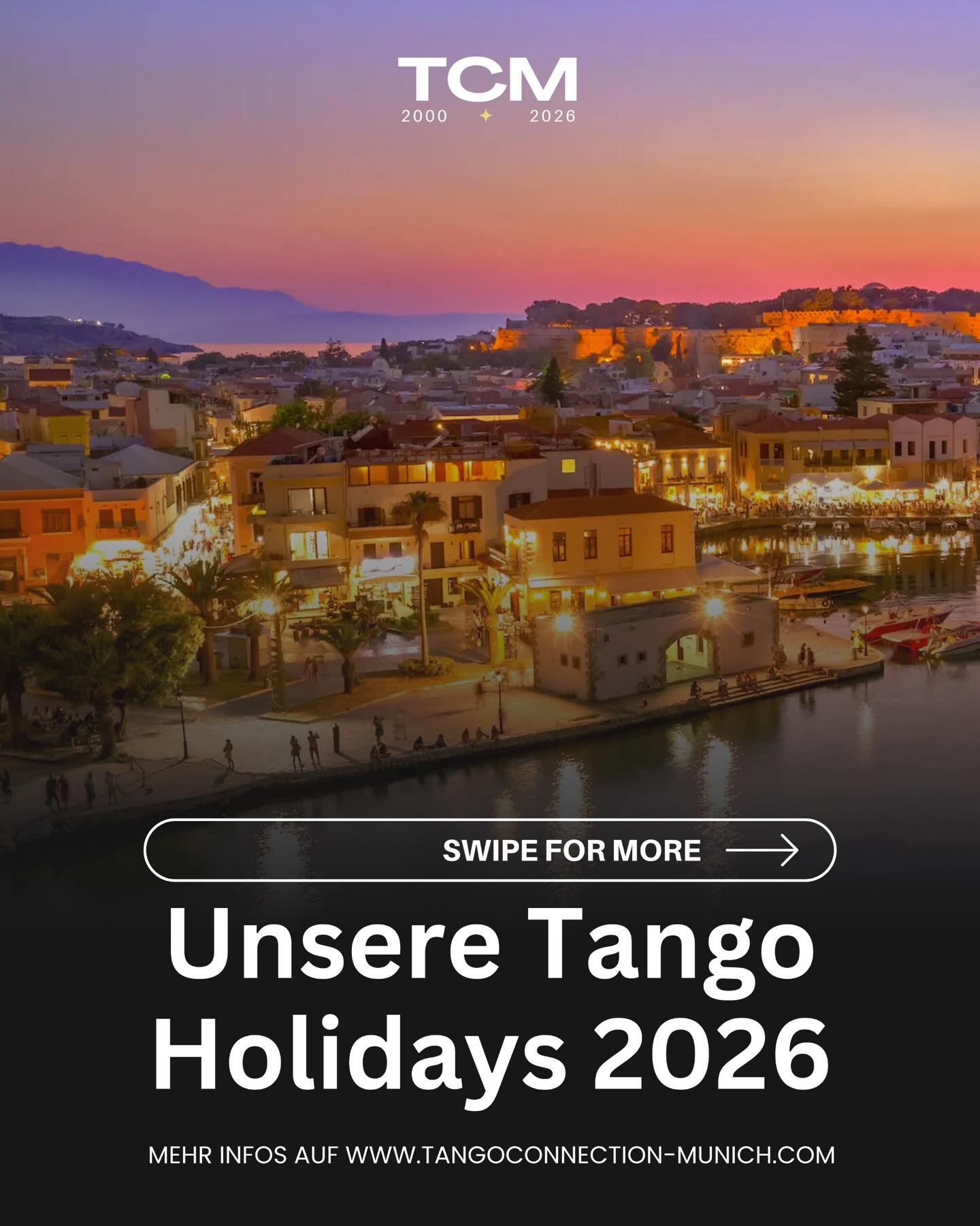 ✨ TANGO HOLIDAYS 2026 ✨
Dance, travel and live the tango like never before with Martha Giorgi and Tango Connection Munich 💃🕺🌍
In 2026 unforgettable experiences await you:
🇦🇷 Argentina – adventure trips, festivals & special journeys
🇮🇹 Ischia & Umbria – relaxation, nature & tango
🇬🇷 Crete – tango by the sea
Classes, milongas, breathtaking locations and an international community moving to the rhythm of tango.
Ready to turn your vacation into pure passion? ✨
📅 Save your spot and discover all dates at
👉 www.tangoconnection-munich.com
#TangoHolidays2026 #MarthaGiorgi #TangoConnection #TangoTravel #TangoVacation TangoLovers DanceAndTravel ArgentineTango TangoLife