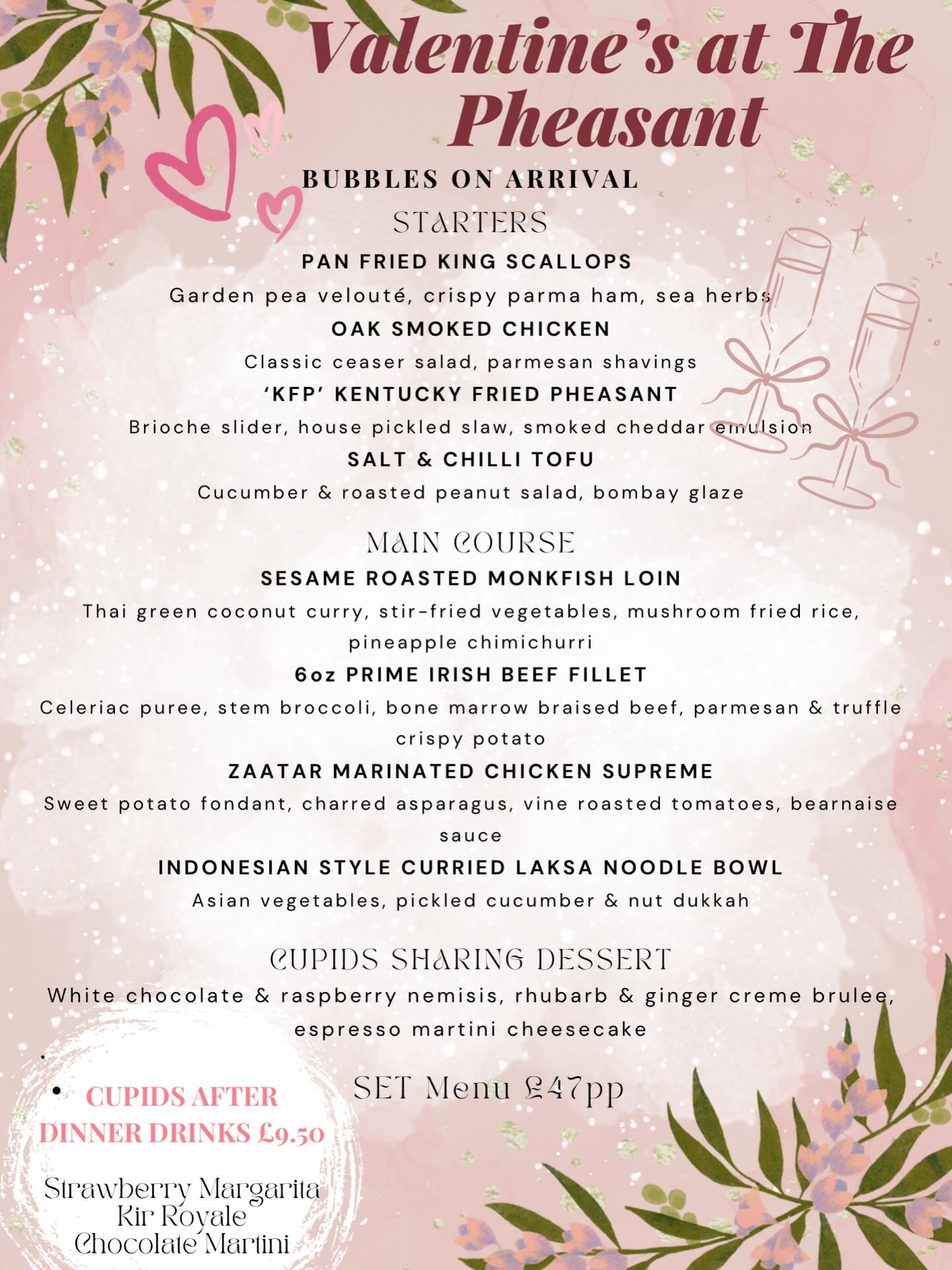 Tables are now limited for our exclusive Valentines menu running from 5pm on Saturday. Treat your special person the way they deserve and reserve your table soon.
Call on 02892638056 ❤️