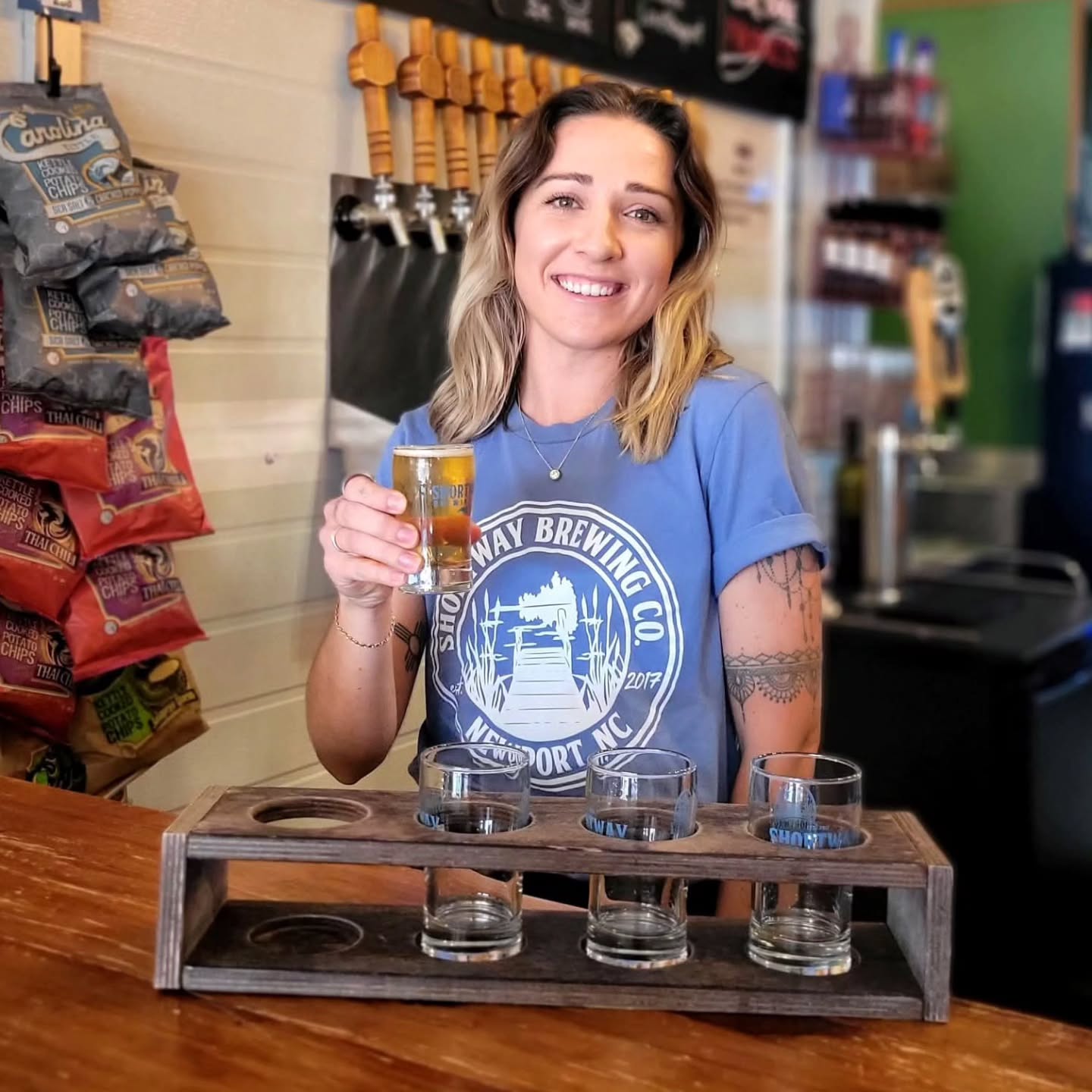 It's flight night with Erica! Come say hi and enjoy $2 off flights! #shortwaybrewing #beerandfamily