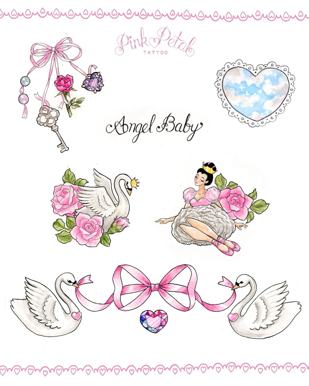 Valentine's Day Forever 🩷 these new tattoo designs are available year round, but each one can only be tattooed once!
I wanted to upload some bigger versions of these new designs, so you can see the cute details a little bit better. Swipe to see each one on its own fancy image 😌 and fill out my form to claim one for yourself ~