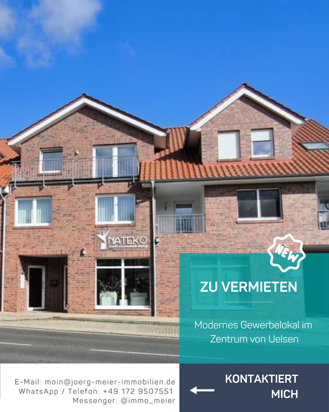 🏢 Zu vermieten - mitten in Uelsen ist Platz frei!
Ab 1.1 jetzt steht dieses Ladenlokal im Ortskern zur Verfügung. Gute Sichtbarkeit, kurze Wege und Parkplätze direkt davor, besser erklären muss man den Standort kaum.
Drinnen erwartet dich:
• Empfangsbereich für Kunden
• 3 separate Räume (Praxis, Kosmetik, Büro oder Beratung)
• kleine Küche
• WC
Viele Möglichkeiten, ohne großen Umbau starten zu müssen.
💶 Kaltmiete VB
📄 Provision: 2 Monatskaltmieten
Bei Interesse meld dich einfach kurz bei mir:
📞 0172 9507551