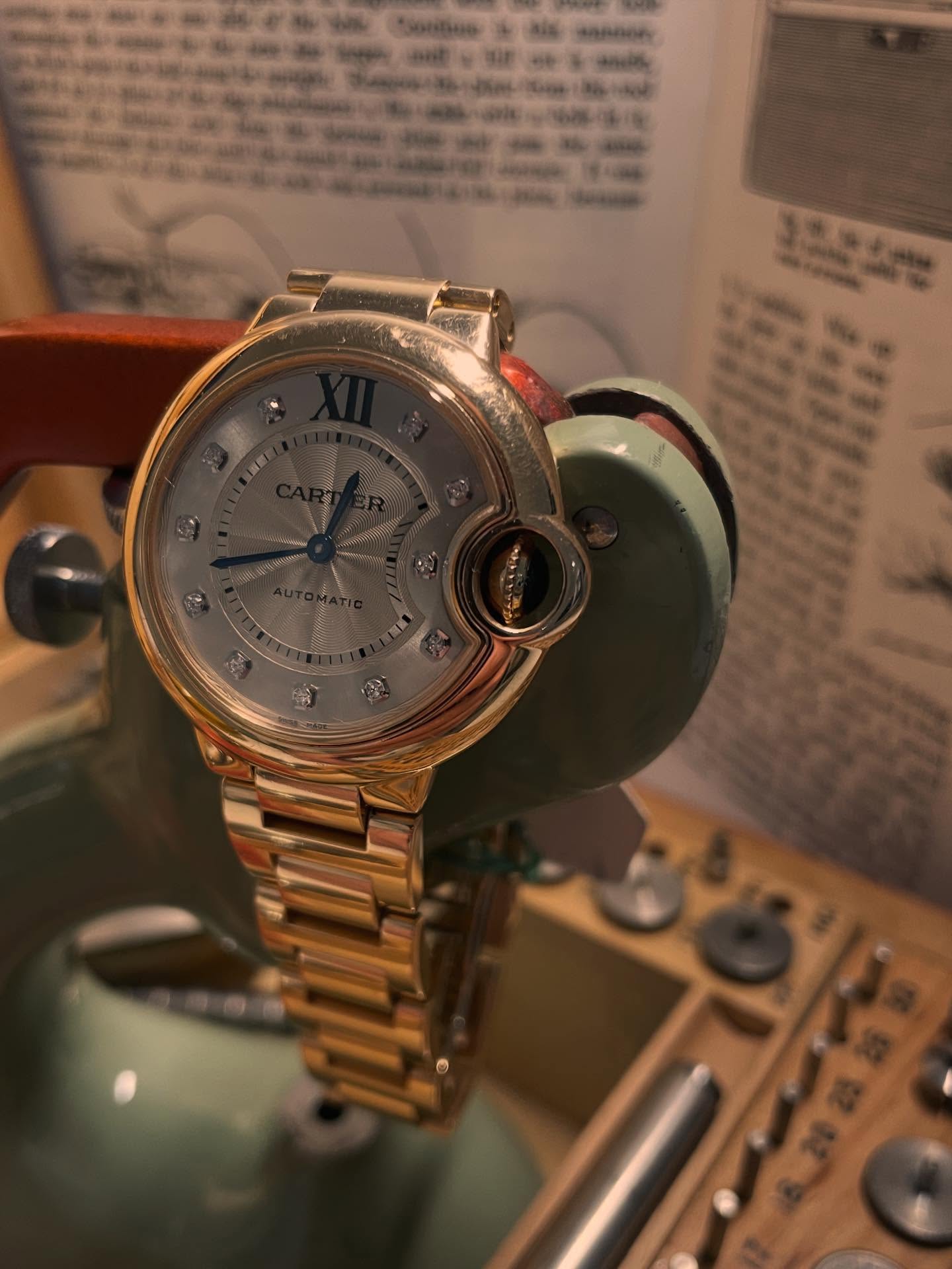 We recently had this stunning Cartier Ballon Bleu in for a routine service. From the iconic integrated crown guard to the sunray dial with diamond makers, every detail of this solid gold beauty deserves to shine.