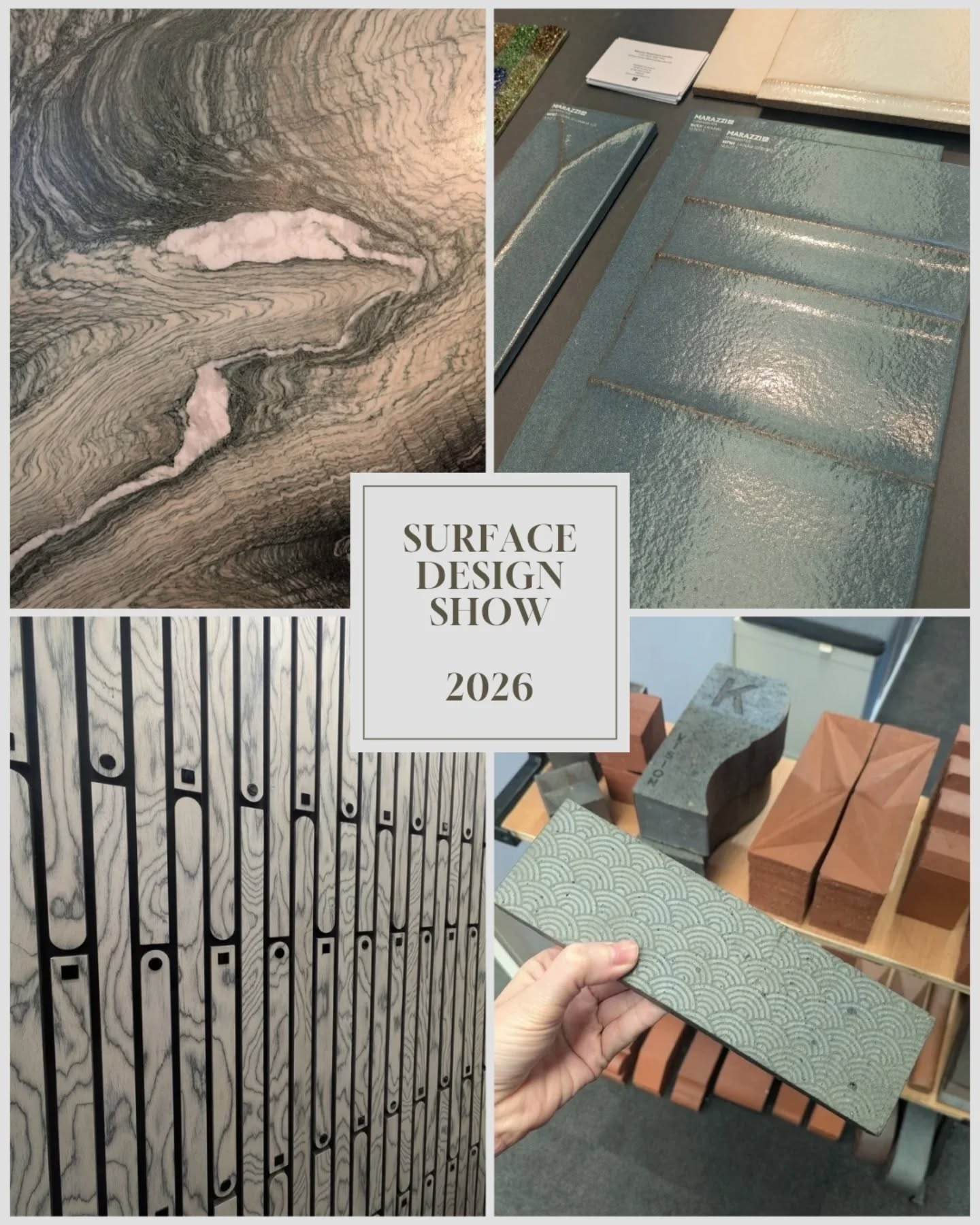 At your fingertips! A round up of my fave finishes from the Surface Design Show.
I love this show, there are so many new materials to use and I find sourcing new finishes critical when working on projects. Every client is different and every commission is unique!
Included here are some of the pieces which grabbed my attention.
Which is your fave?