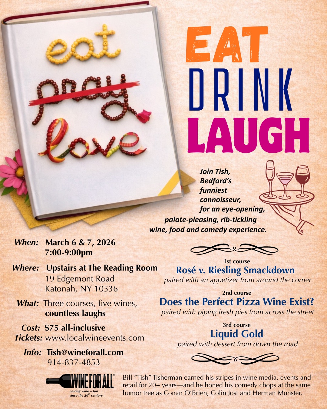 Excited to share my upcoming (March 6-7, 2 nights!) hyperlocal wine, food & comedy experience. Think of it as a wine tasting... with benefits. Limited space, unlimited mirth. Tickets at @localwineevents https://www.localwineevents.com/view/event/march-6----eat-drink-laugh/986694
