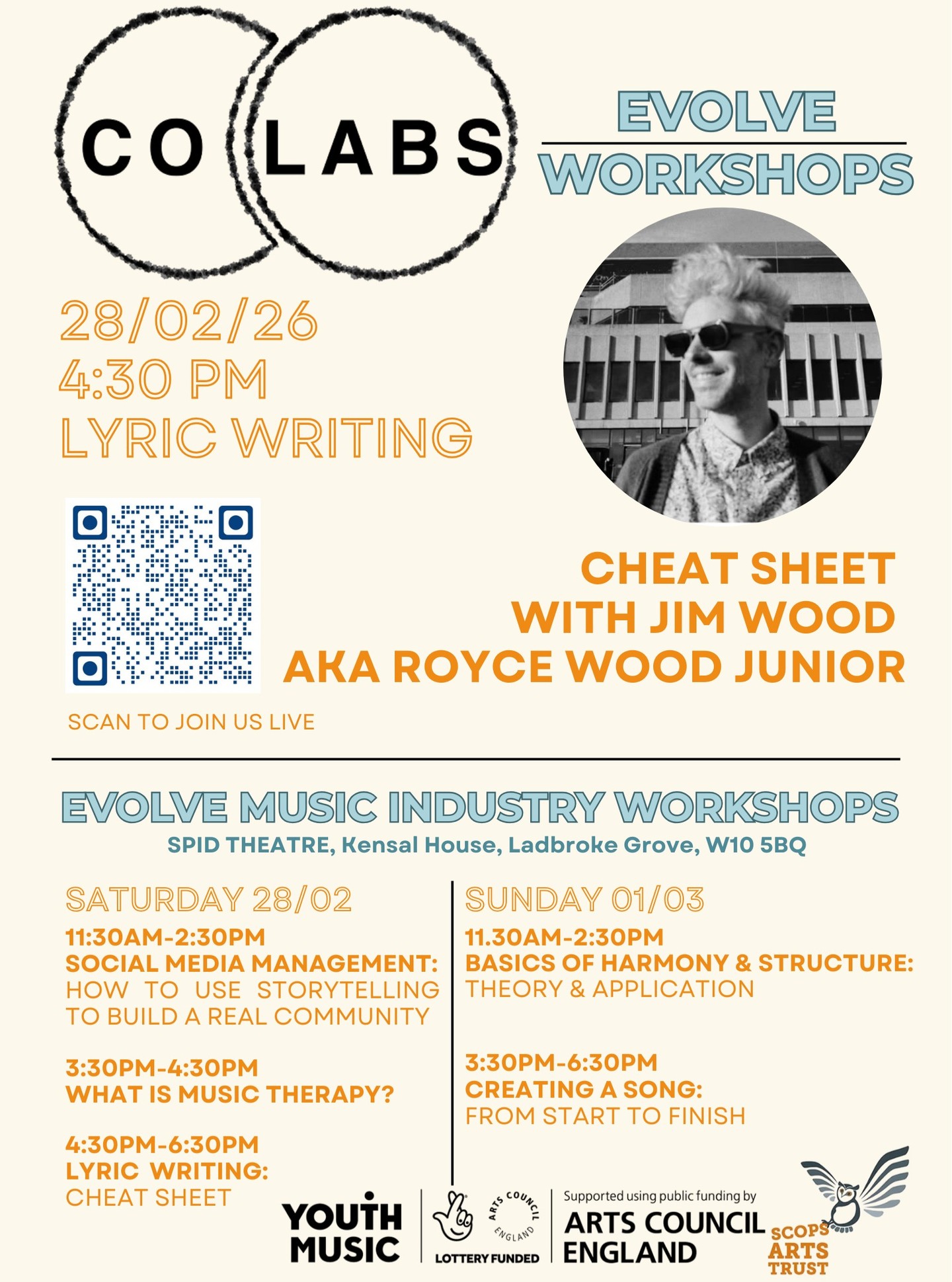 Saturday afternoon Feb 28 will finish with the amazing @roycewoodjunior_
In this interactive workshop we'll be exploring what makes a great lyric, finding techniques to break creative blocks and ingraining processes to write more vivid, original song lyrics.
Royce Wood Junior is a Grammy and Mercury music prize nominated writer/producer. He has collaborated with artists like Nao, Jamie Woon, Disclosure, Olivia Dean, Joy Crookes, Jordan Rakei, Jessie Ware, Kwabs and Sohn as well as releasing two solo albums and multiple EP’s.