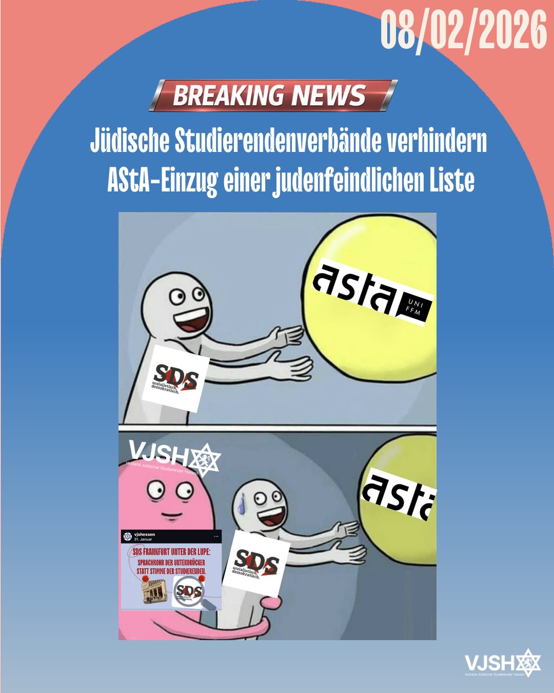 Die Zeiten der Immunität sind vorbei! ✨
Entgegen aller Erwartungen haben wir gemeinsam das Schlimmste verhindert: Der SDS wird an der Goethe-Uni Frankfurt nicht stärkste Liste und stellt
somit auch nicht den AStA. Die Aufklärungskampagne von uns & @ujadofficial hat gewirkt - die Haltung gegen repressive Ideologien steht.
Aber: Ein Sitz mehr für den SDS zeigt, dass wir weiterhin wachsam bleiben müssen.
Demokratie muss wehrhaft sein!
#GoetheUni #StuPa #Demokratie
#NoAntisemitism