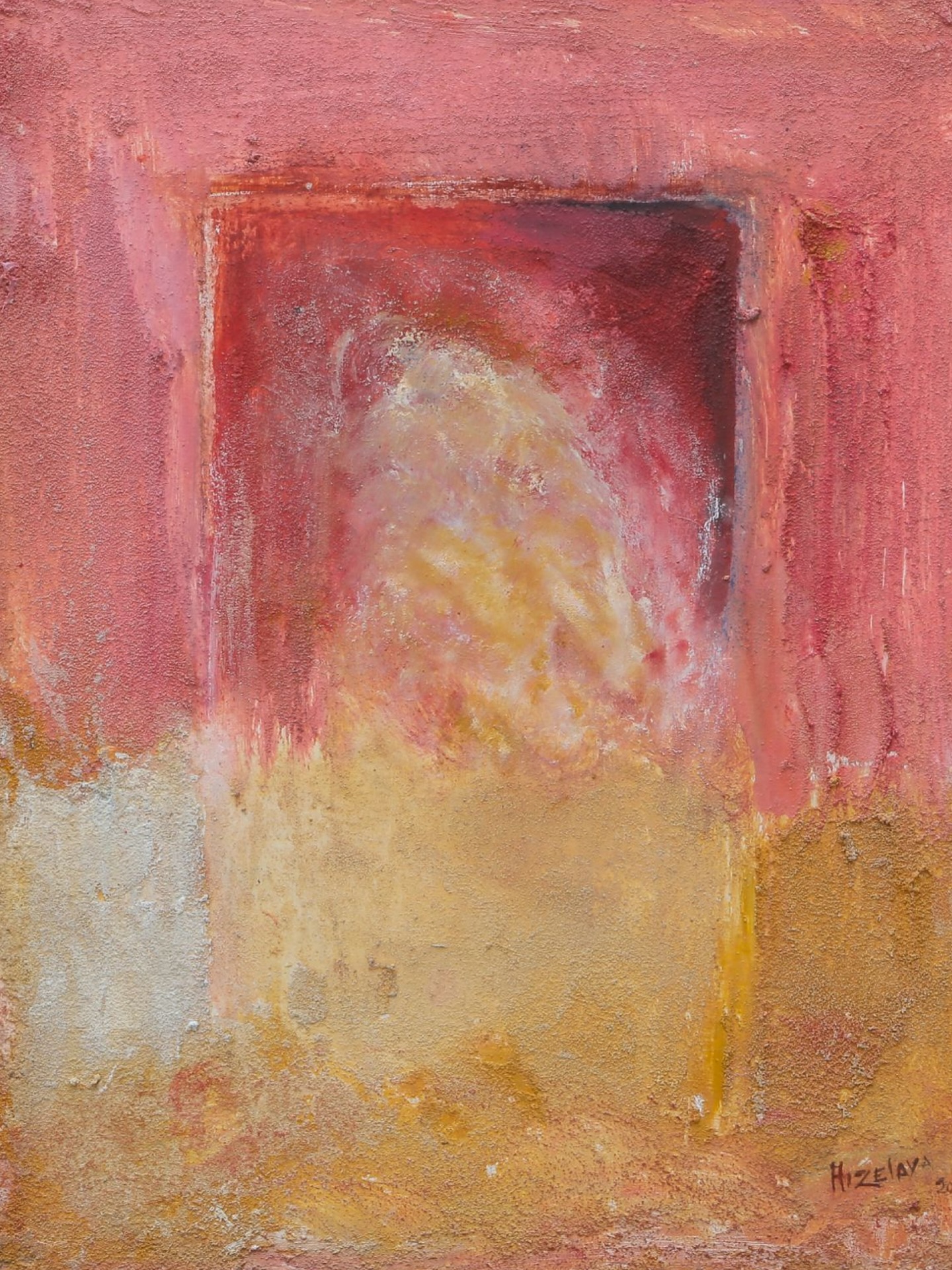 Pour cette peinture, sable et pigment, que j’aime beaucoup, une voix m’a soufflé : garde la telle qu’elle est.
Ne la finis surtout pas.
Datée de 2015, elle préfigure le chemin parcouru.
Elle est vendue.