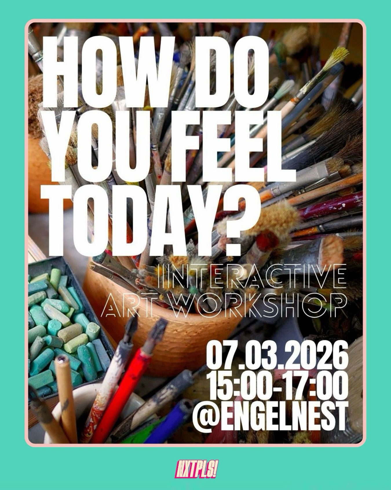 There’s a special kind of magic that happens when creative paths align. We are beyond proud to announce our collaboration with the talented @fulya._.muftuoglu for her upcoming workshop:
‘How Do You Feel Today?’ 🌈
As fellow immigrant women entrepreneurs, we share a shared language of creativity and resilience. While Fulya leads this soulful exploration of emotions, NXTPLS! is behind the scenes, ensuring every detail of your experience is effortless, comfortable, and perfectly executed.
Imagine a long, multicultural table set in an atmospheric cellar, a safe space where we explore our feelings through colors. This is a gentle, artistic journey into the self, designed to be kind to your soul. No prior art experience or supplies are needed; all we need is your curiosity and an open heart.
📍 Where: The authentic vault of @engelnest (Einkeller), Berlin.
📅 When: March 7th, 2026 - 15:00 - 17:00