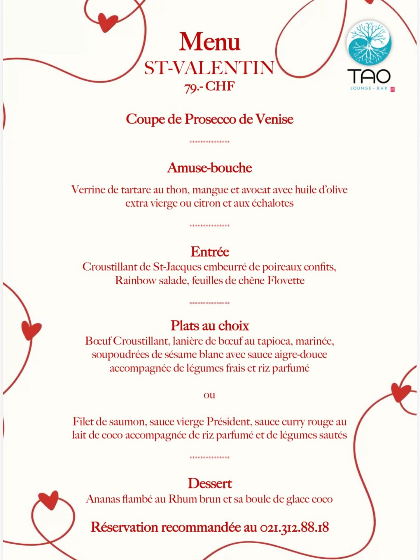 Saint-Valentin au TAO 🌹
Un menu sp