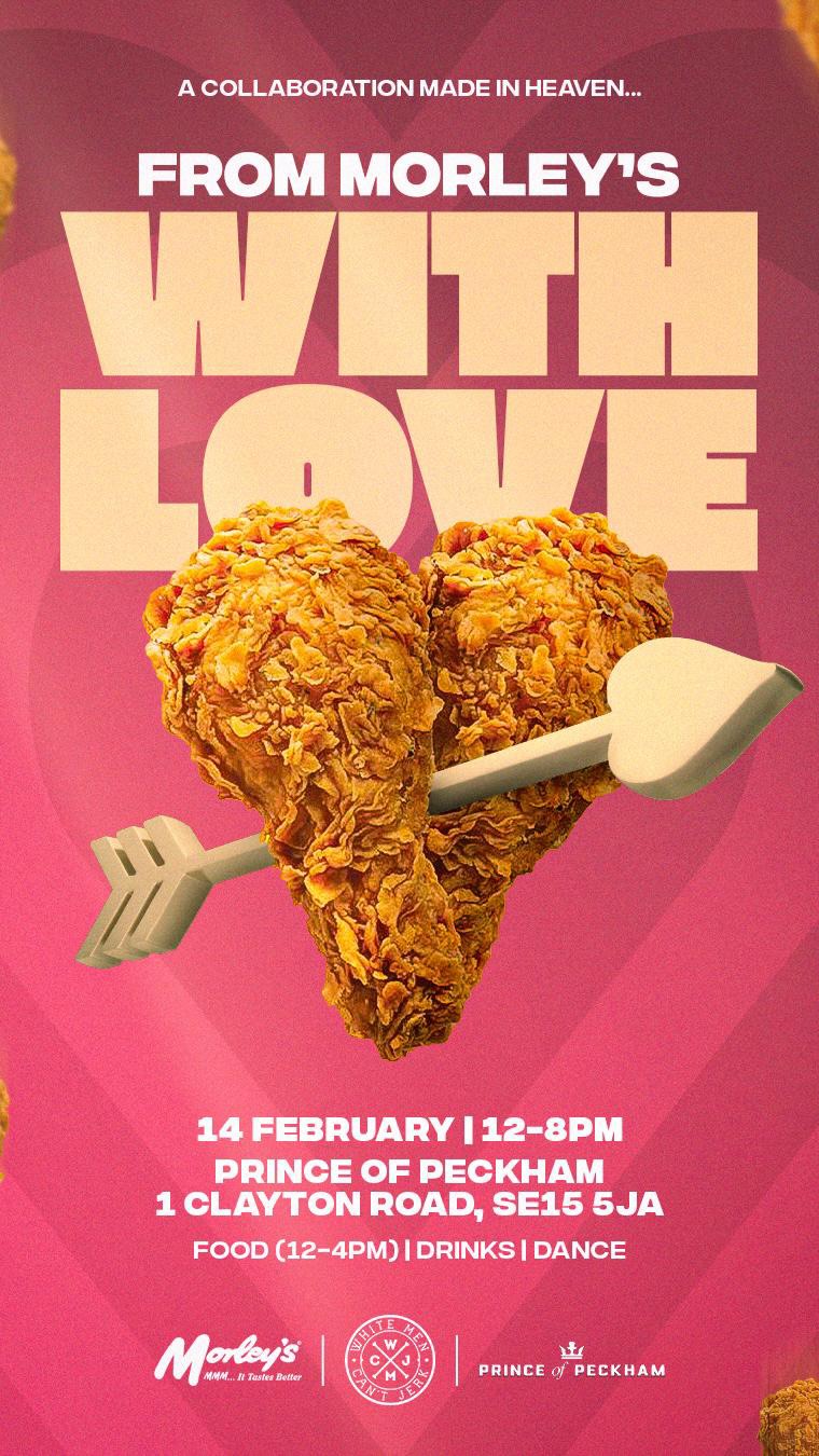 Morleys is hosting valentines with the iconic @princeofpeckham this Saturday, invite your loved ones to sample the classics you love with a @whitemencantjerk twist on the menu, in for an absolute treat 😋
🎟️ Secure your place now - ticket link in our bio
#morleyschicken #princeofpeckham #whitemancantjerk
