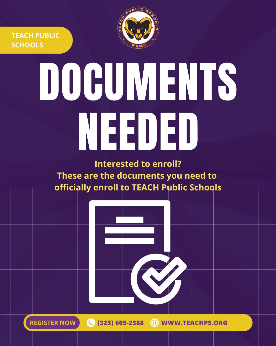 Enrollment Update 📚✨
Families enrolling at TEACH Public Schools, please ensure you have the following required documents:
✔️ Birth Certificate
✔️ Immunization Records
✔️ Proof of Address
✔️ Parent/Guardian I.D.
✔️ IEP or 504 Plan (if applicable)
TK & Kinder families:
✔️ Doctor’s Physical Form
✔️ Dentist Check-Up Forms
Please pick up physical and dental forms at our front office as soon as possible.
📍 8505 S. Western Ave., Los Angeles, CA 90047
Questions? We’re happy to help!
#TEACHPublicSchools #NowEnrolling #SchoolRegistration #TKEnrollment #KinderReady