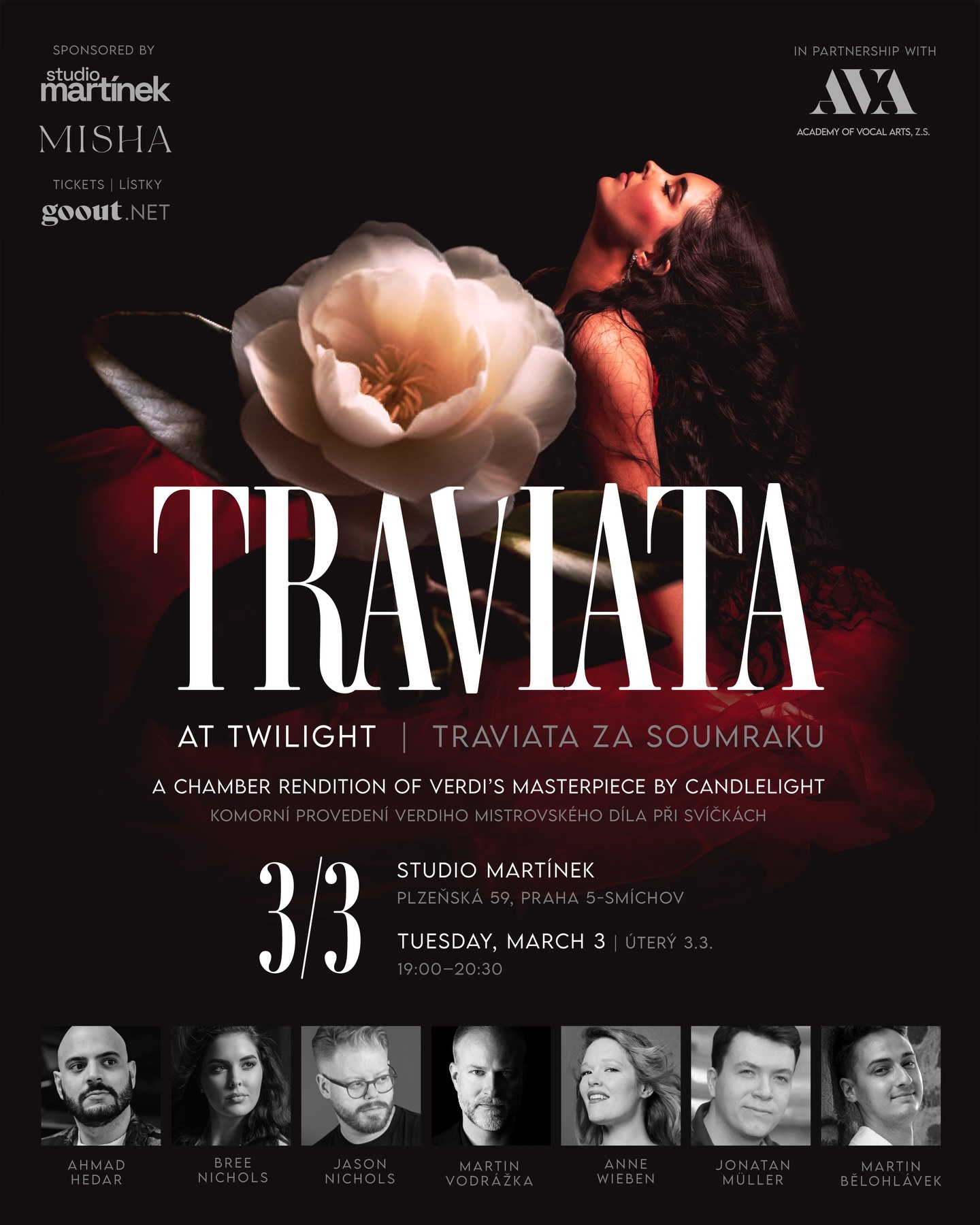 LA TRAVIATA 🌙 I’m thrilled to announce a delightful project with these incredible artists and friends! Join us for an intimate presentation of La Traviata by candlelight, Tuesday, March 3 at Prague’s @studio.martinek. 🎫: GoOut.net
Presented in-the-round at the 40-seat Studio Martínek, with piano accompaniment by @ahmadjhedar, this condensed reimagining distills Verdi’s masterpiece to its most iconic scenes while placing the audience inside the drama.
Made possible by:
📍 @studio.martinek
🎵 @vocalarts.cz
📸 @misha.photo
____________________
🇨🇿 LA TRAVIATA 🌙 S radostí oznamuji nový projekt s těmito skvělými umělci a přáteli! Srdečně vás zveme na komorní uvedení La traviaty při svíčkách v úterý 3. března ve Studiu Martínek v Praze.
🎫: GoOut.net
Tato koncentrovaná verze, uváděná v kruhovém uspořádání v intimním prostoru čtyřicetimístného Studia Martínek, s klavírním doprovodem Ahmada Hedara, soustřeďuje Verdiho operu na její nejslavnější scény a zároveň staví diváky přímo do centra dramatického dění.
Projekt vzniká za podpory:
📍 @studio.martinek
🎵 @vocalarts.cz
📸 @misha.photo
____________________
CAST / OBSAZENÍ:
Music Director & Pianist / Hudební nastudování a klavír: Ahmad Hedar (CZ)
Violetta Valéry: Bree Nichols, soprano (US)
Alfredo Germont: Jason Nichols, tenor (US)
Giorgio Germont: Martin Vodrážka, baritone (CZ)
Flora & Annina: Anne Wieben, soprano (US / AT)
Baron Douphol: Jonatan Müller, baritone (CZ)
Dr. Grenvil: Martin Bělohlávek (CZ)
Ensemble / Sbor:
• Iveta Fofrová, soprano (CZ)
• Baowen Ou, mezzo-soprano (CN)
• Patrik Králík, tenor (CZ)
• Dominík Polívka, tenor (CZ)
#opera #prague #verdi