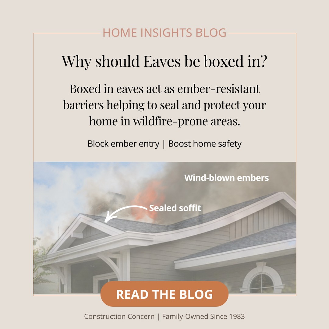 Why box in your eaves?
Because wind-blown embers don’t need much space.
Boxed-in eaves act as ember-resistant barriers that help seal and protect your home—especially in wildfire-prone areas.
🔗 Learn more via the link in our bio.
#WildfireReady #HomeSafety #Soffits #ConstructionConcern