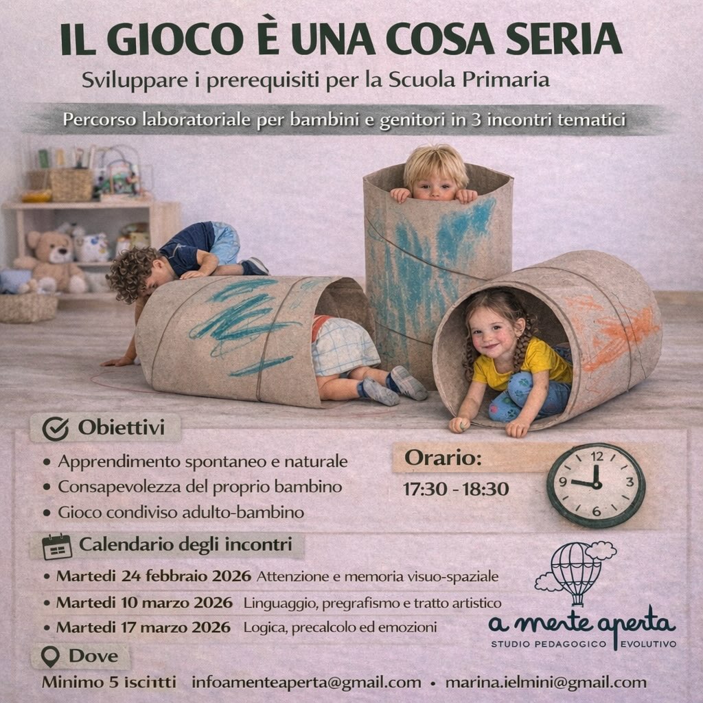 Il gioco è una cosa seria…
Sono aperte le iscrizioni
Per info:
marina.ielmini@gmail.com
Infoamenteaperta@gmail.com
