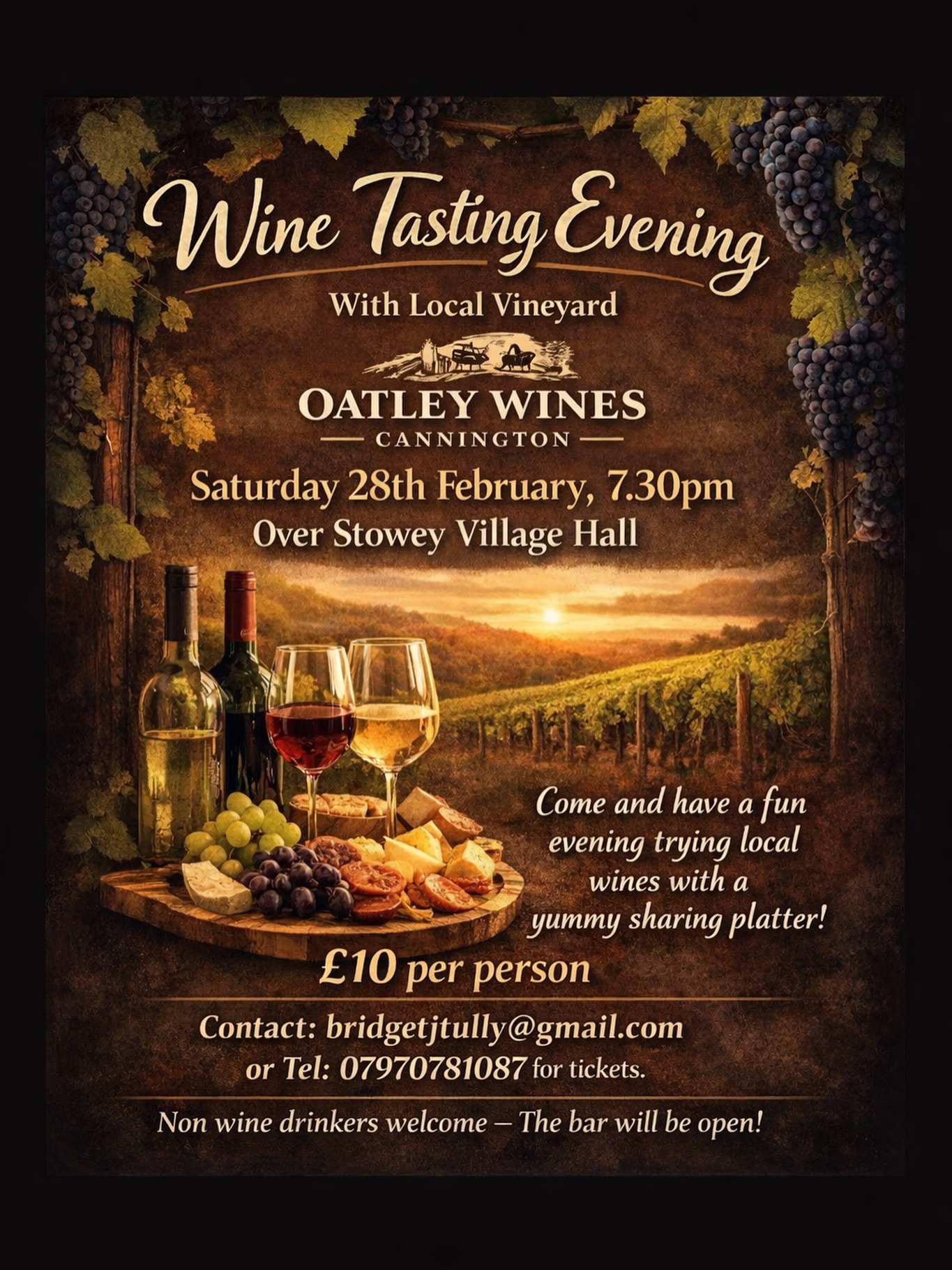 Ned will be pouring! Crisp, dry whites with bright acidity and precision, alongside our traditional-method sparkling wine.
All from our family-run West Country vineyard, between Stowey and Cannington. Hear our story in this beautiful Quantock Hills village. Looking forward to a lively evening.
.
Over Stowey Village Hall Social Club’s event, 28 Feb 7.30