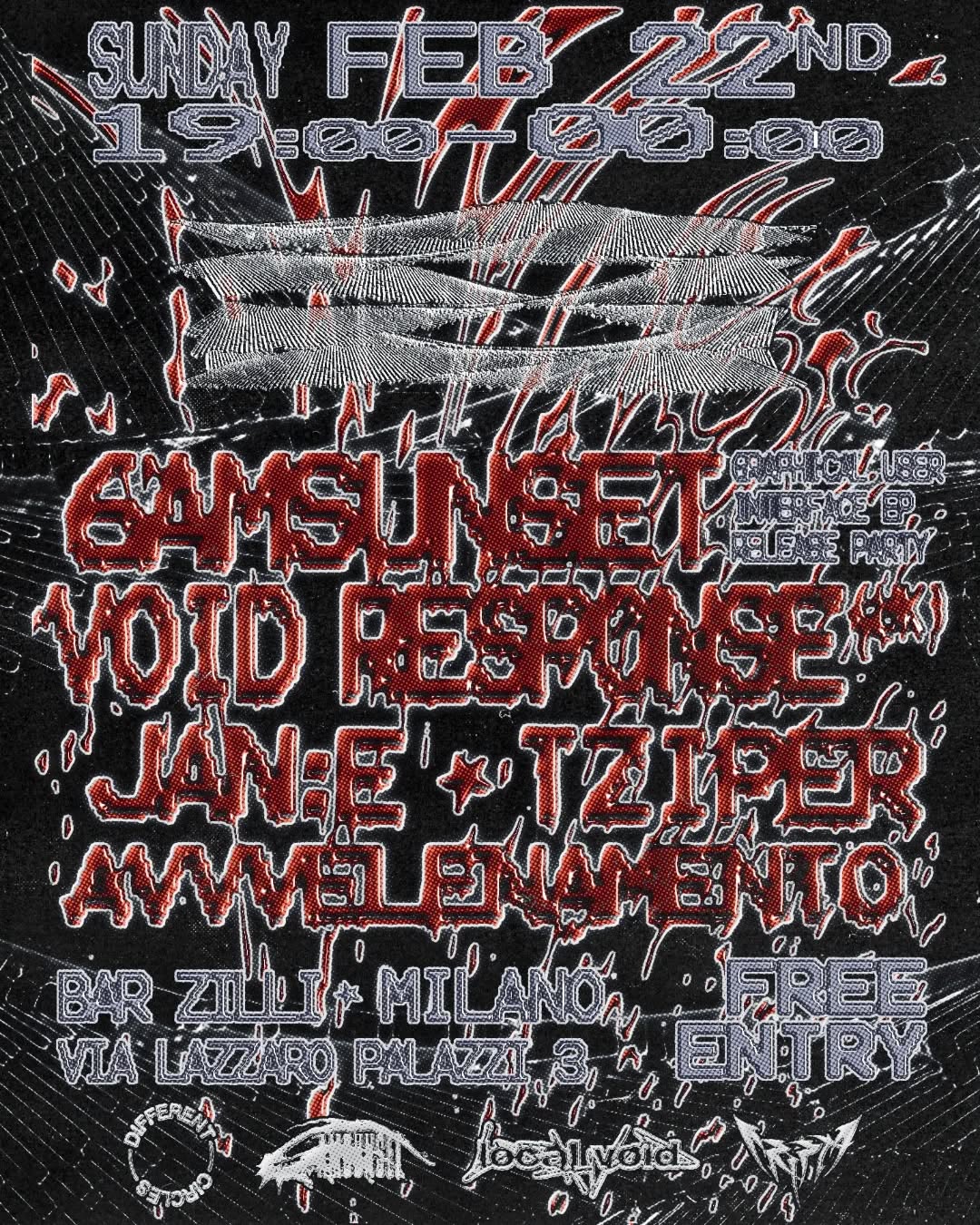 G.U.I. EP RELEASE PARTY
22 FEBBRAIO 19→00
w/ @void_response, @jane.heisenberg
, @tziper , @avvvelenamento
5 hours of weird and insane music from me + talented friends to celebrate the release of my debut EP "Graphical User Interface" on @diffcircles
Bar Cinema Zilli, Via Lazzaro Palazzi 3, Milano
EVERYONE INVITED
FREE ENTRY