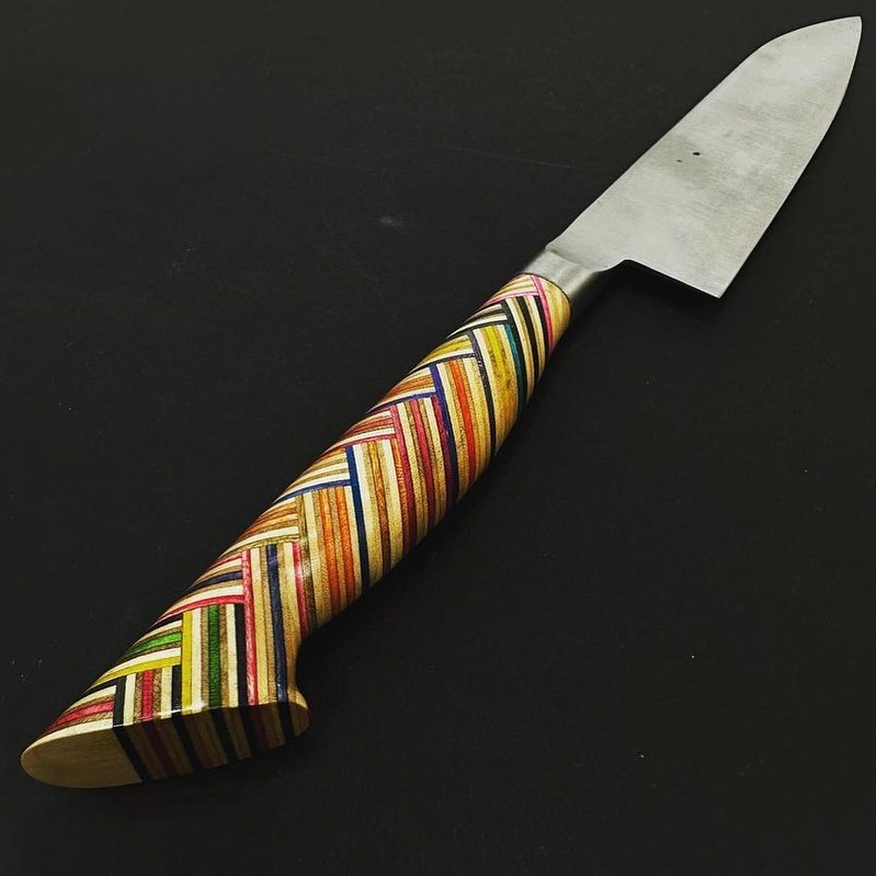 Gyuto Knife 🧰 @m.knives
#knifeporn #knifemaking #knives #homecooking #woodworking #knifecollection #knifenut #diy #woodworker #skateboardart #skateboard #skateboarding #skatelife #recycledskateboards